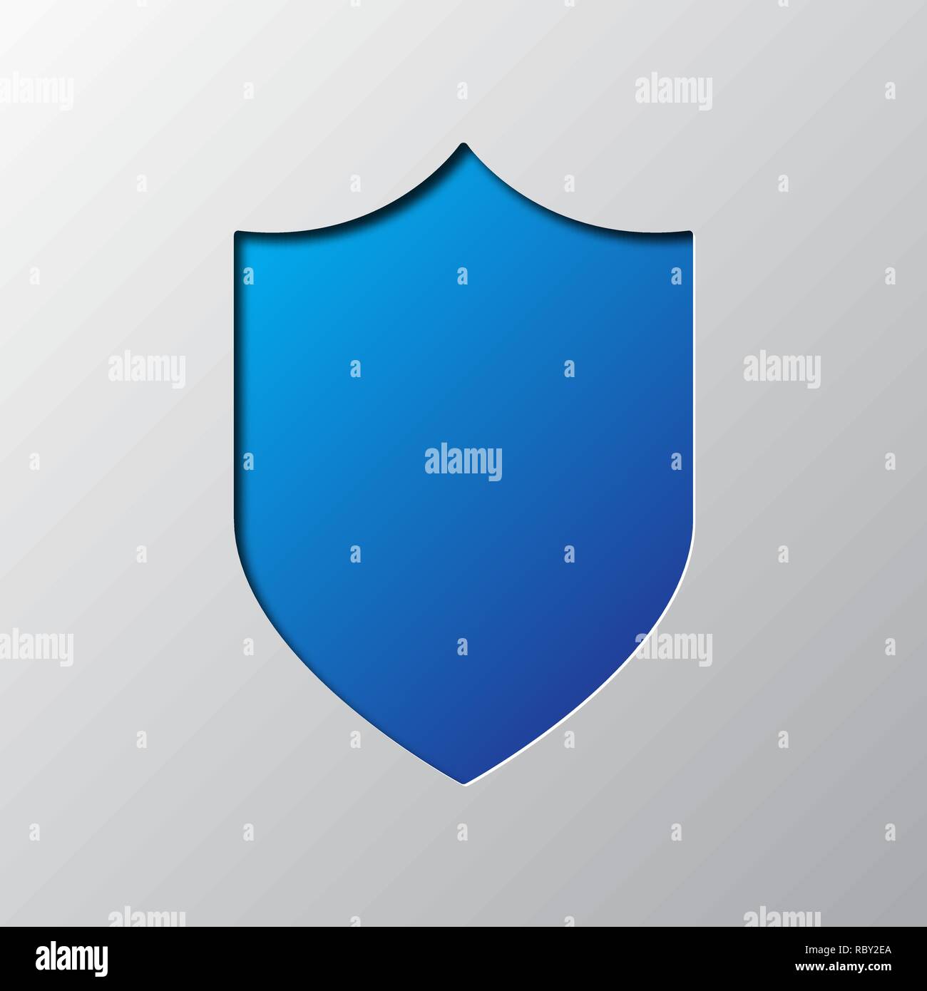 Arte di carta di protezione blu isolato. Illustrazione Vettoriale. Icona dello scudo è tagliato da un nastro di carta. Illustrazione Vettoriale