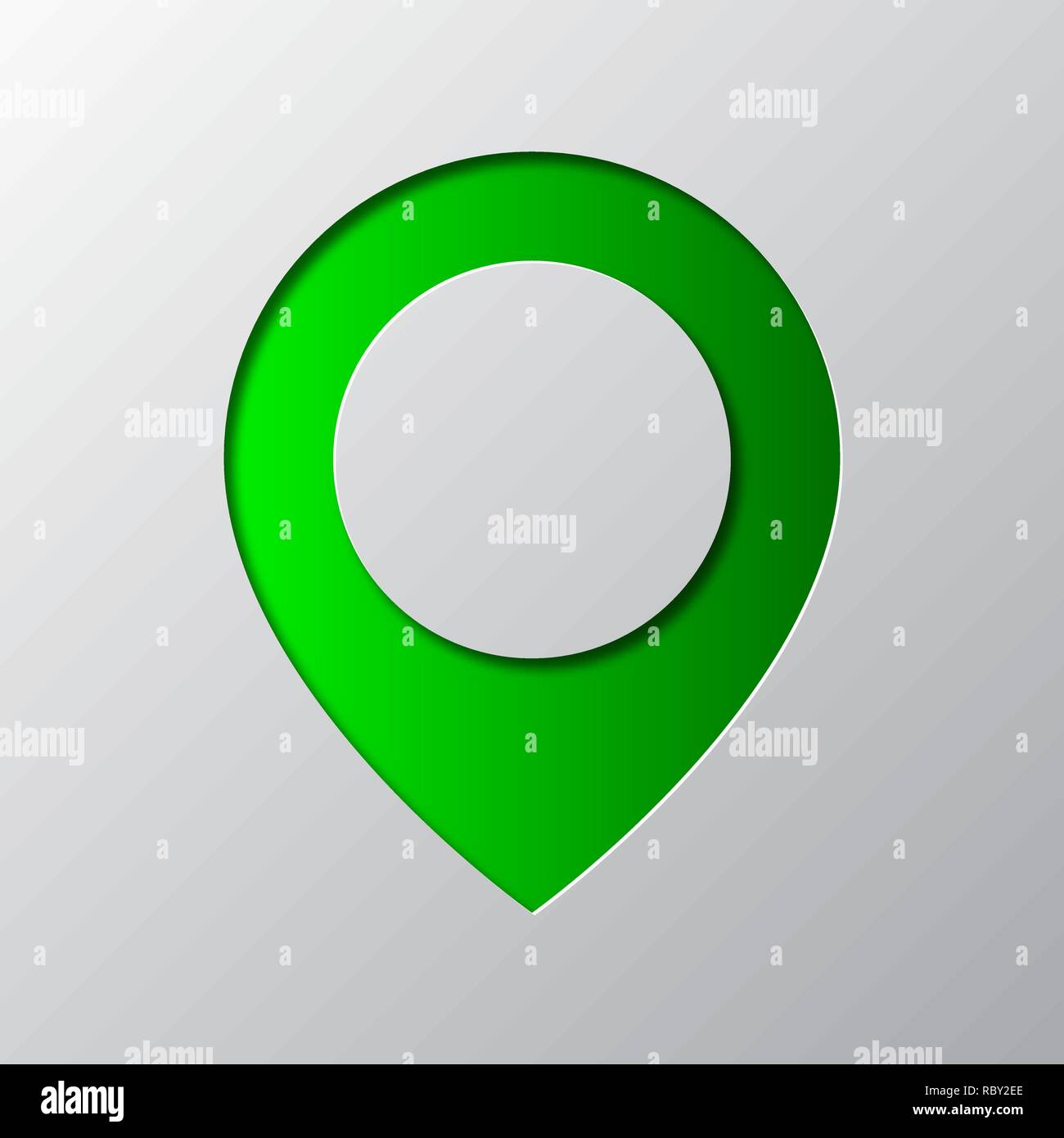 Arte della carta verde del puntatore mappa isolato. Illustrazione Vettoriale. Icona del puntatore è tagliato da un nastro di carta. Illustrazione Vettoriale