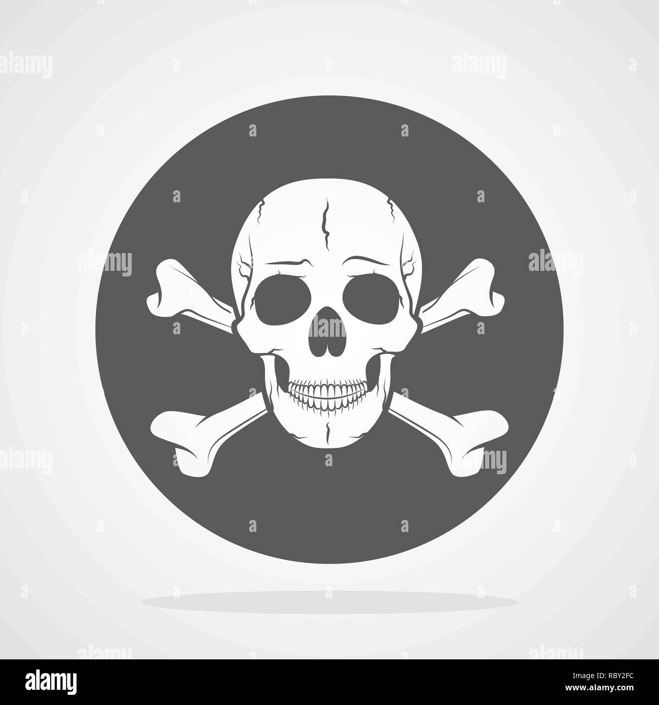 Cranio e crossbones, logo avvertenza o attenzione icona. Illustrazione Vettoriale. Un segno di avvertimento di pericolo isolato Illustrazione Vettoriale