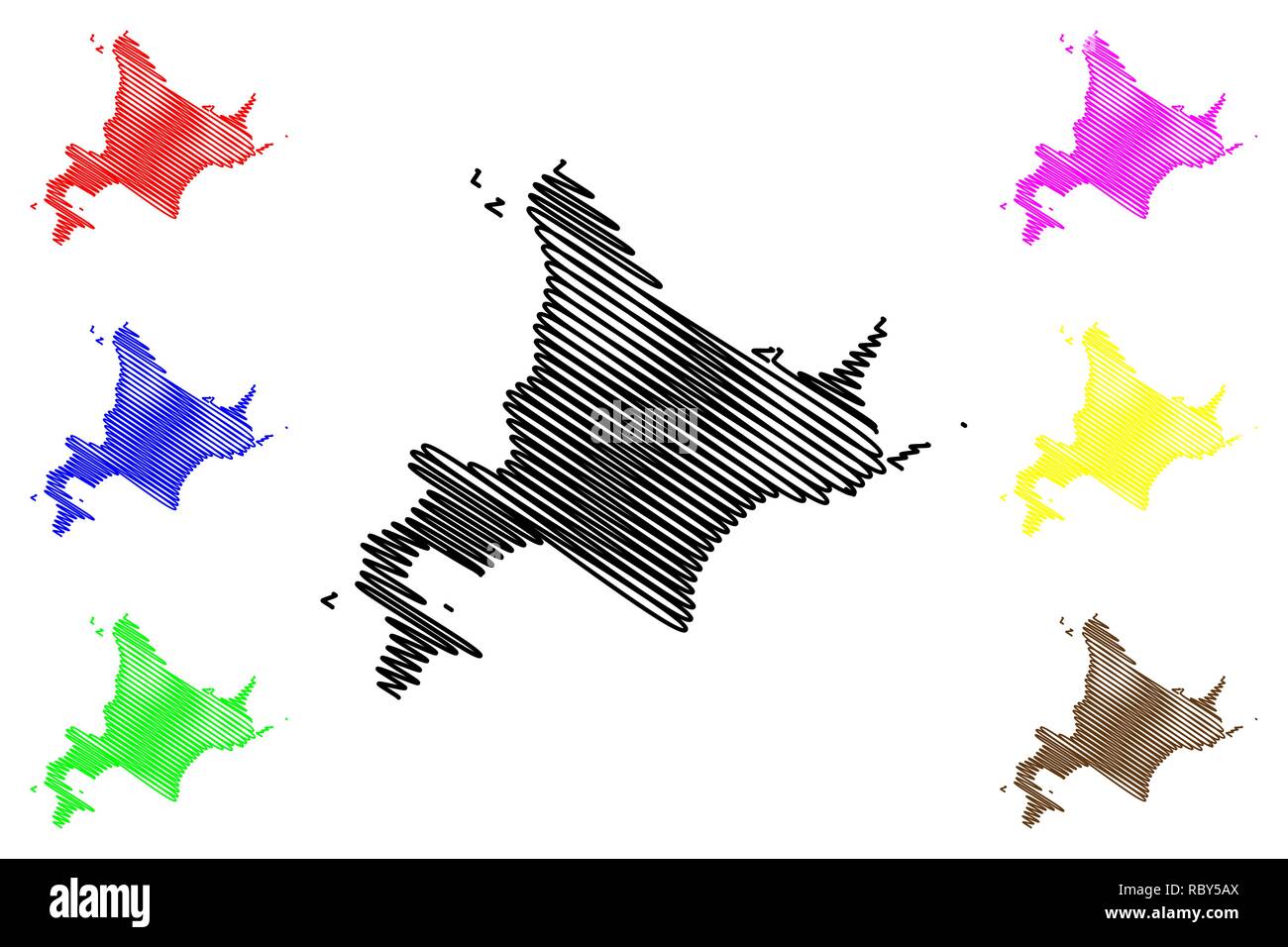 Hokkaido (divisioni amministrative del Giappone, Prefetture del Giappone) mappa illustrazione vettoriale, scribble schizzo Hokkaido (Ezo, Yezo, Yeso, Yesso) mappa Illustrazione Vettoriale