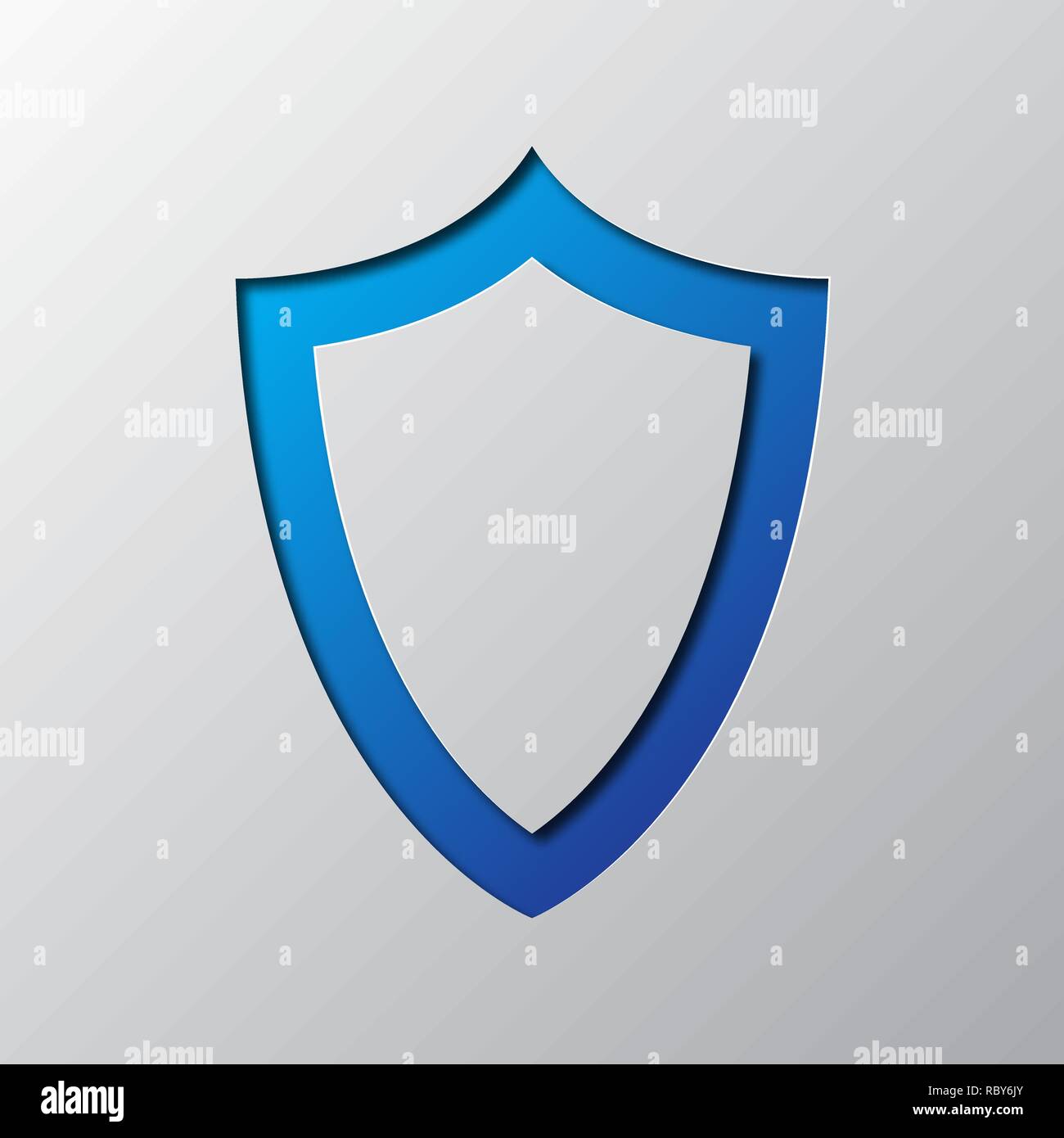Arte di carta di protezione blu isolato. Illustrazione Vettoriale. Icona dello scudo è tagliato da un nastro di carta. Illustrazione Vettoriale