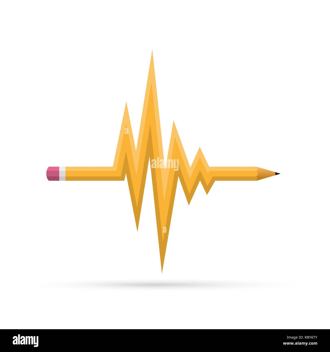 Matita ondulata come un simbolo di battito cardiaco. Illustrazione Vettoriale. Matita astratto isolato su sfondo bianco Illustrazione Vettoriale