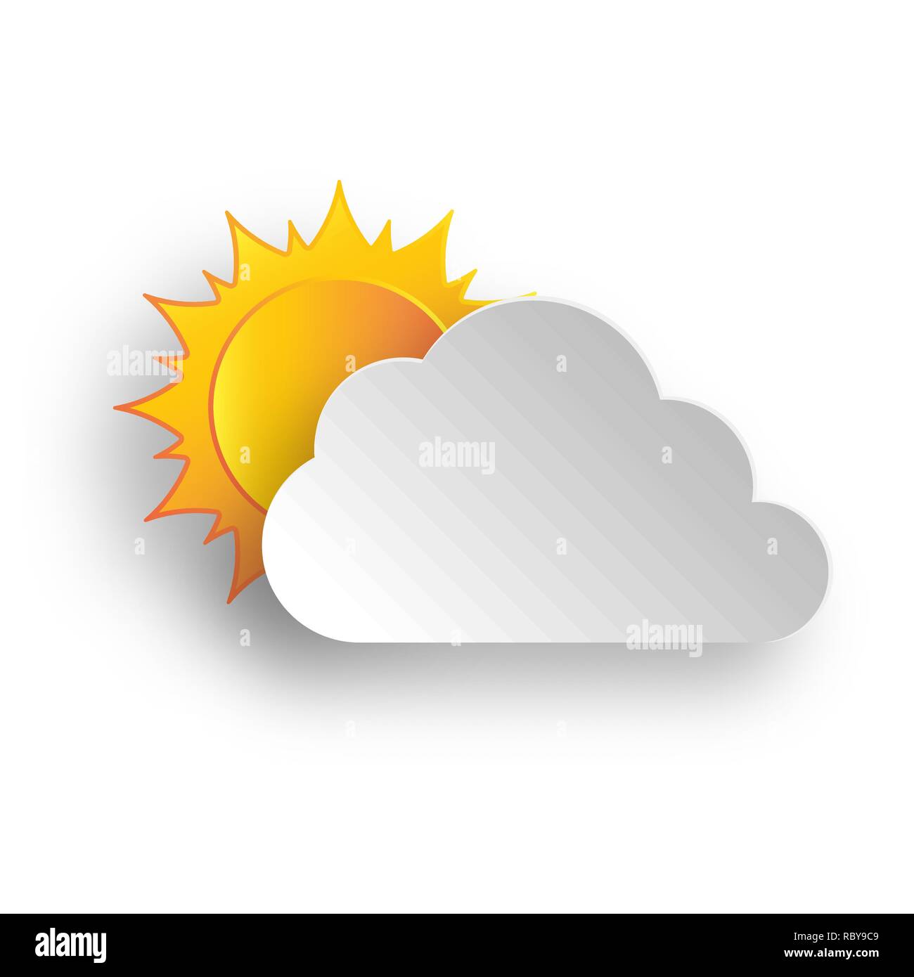 Arte della carta delle nuvole e sole giallo su sfondo bianco. Illustrazione Vettoriale. Sfondo astratto con il cloud Illustrazione Vettoriale