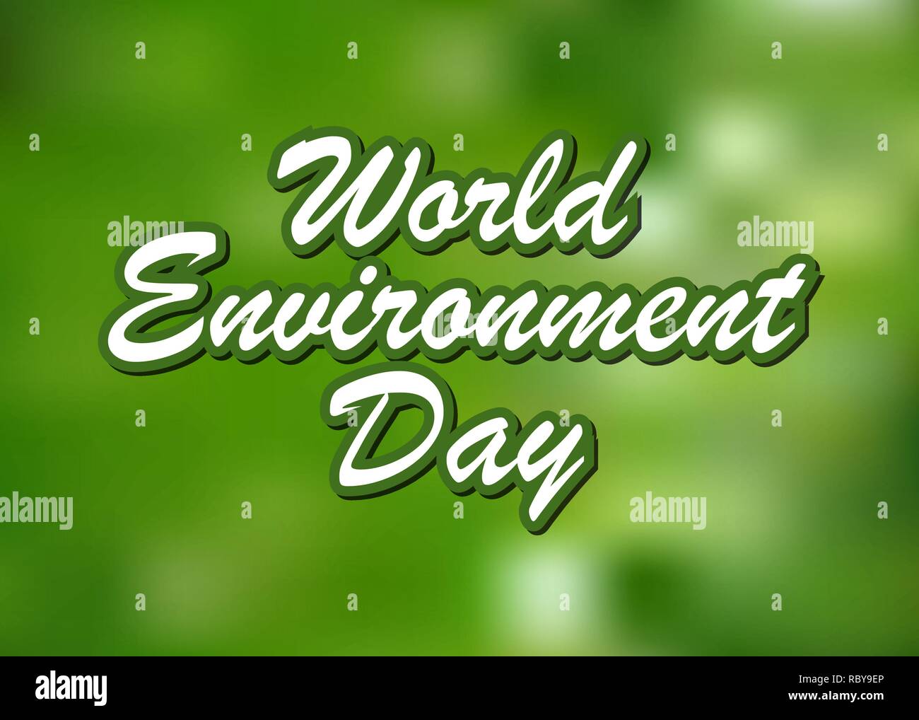 La Giornata Mondiale dell Ambiente, scritte luminose su sfondo verde. Illustrazione Vettoriale. Illustrazione Vettoriale