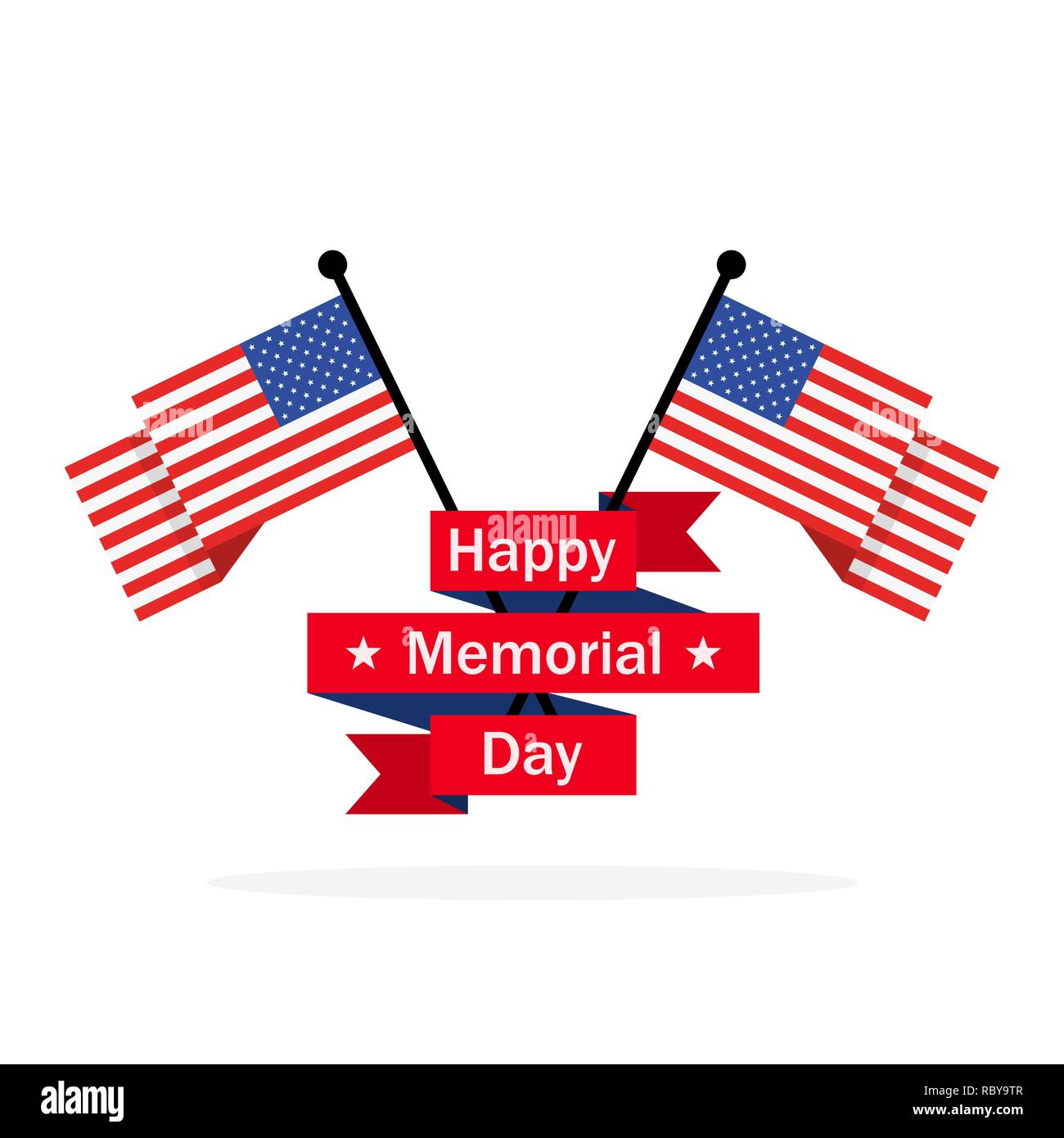 Felice giorno memoriale sfondo con bandiere e nastro. Illustrazione Vettoriale. Poster, biglietto di auguri o un modello brochure. Illustrazione Vettoriale