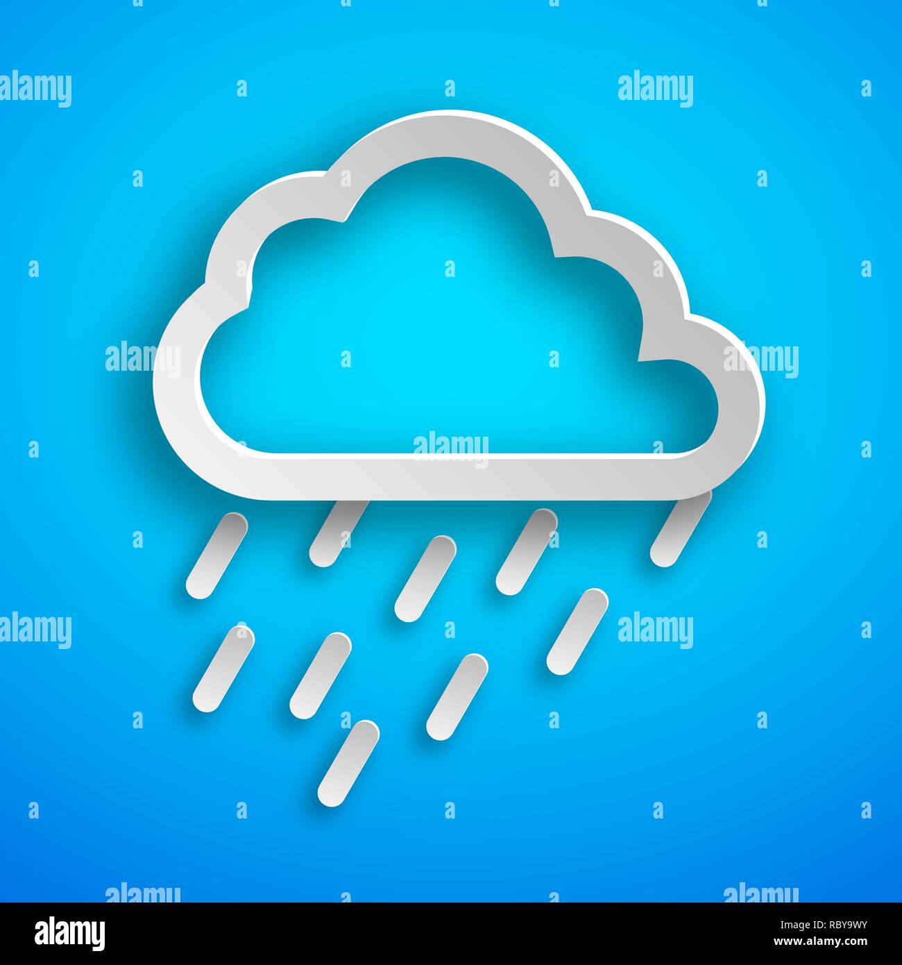 Arte di carta icona Pioggia su sfondo blu. Illustrazione Vettoriale. Arte della carta del concetto meteo Illustrazione Vettoriale