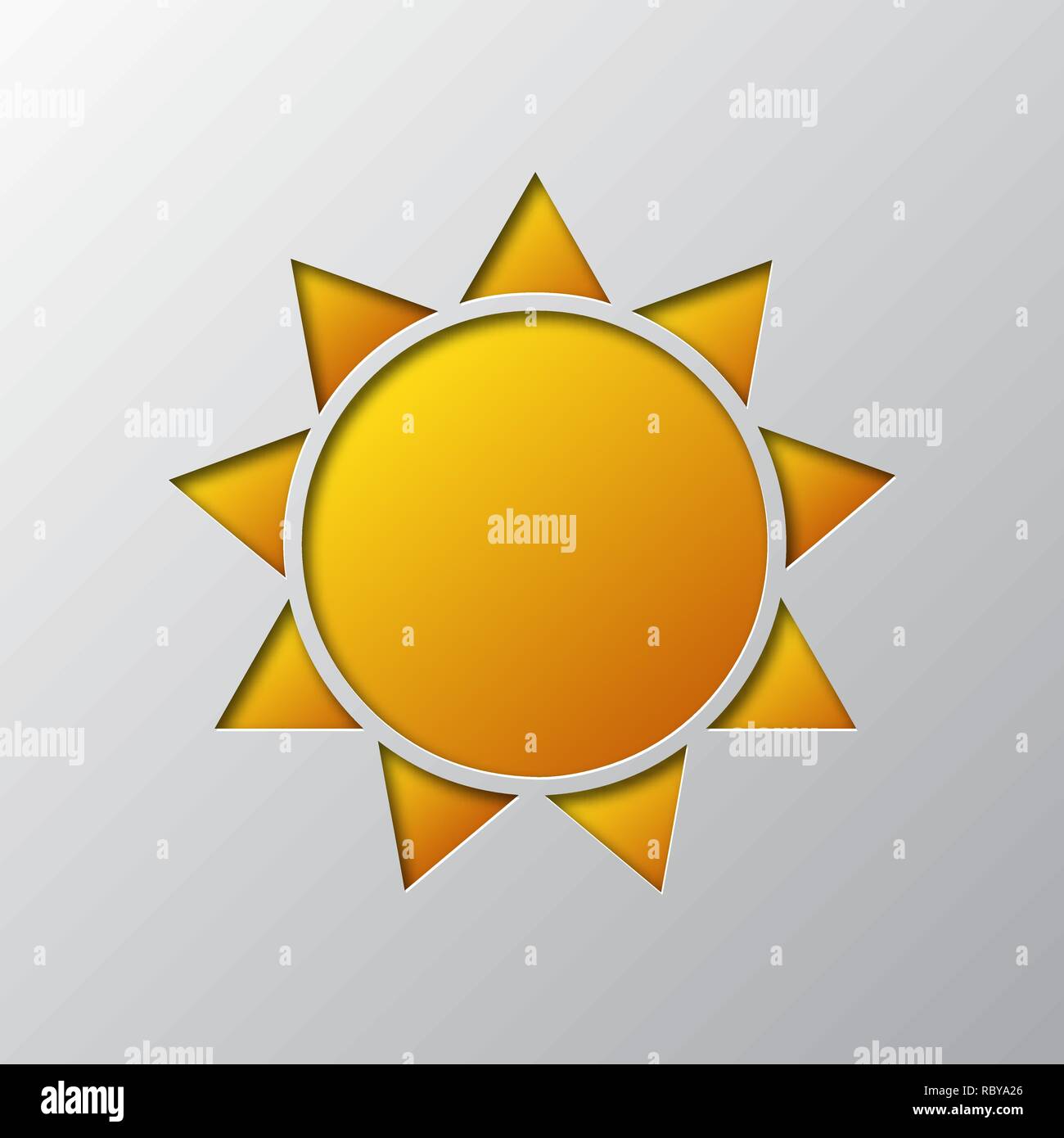 Arte della carta del sole giallo isolato. Illustrazione Vettoriale. Sun icona è tagliato da un nastro di carta. Illustrazione Vettoriale