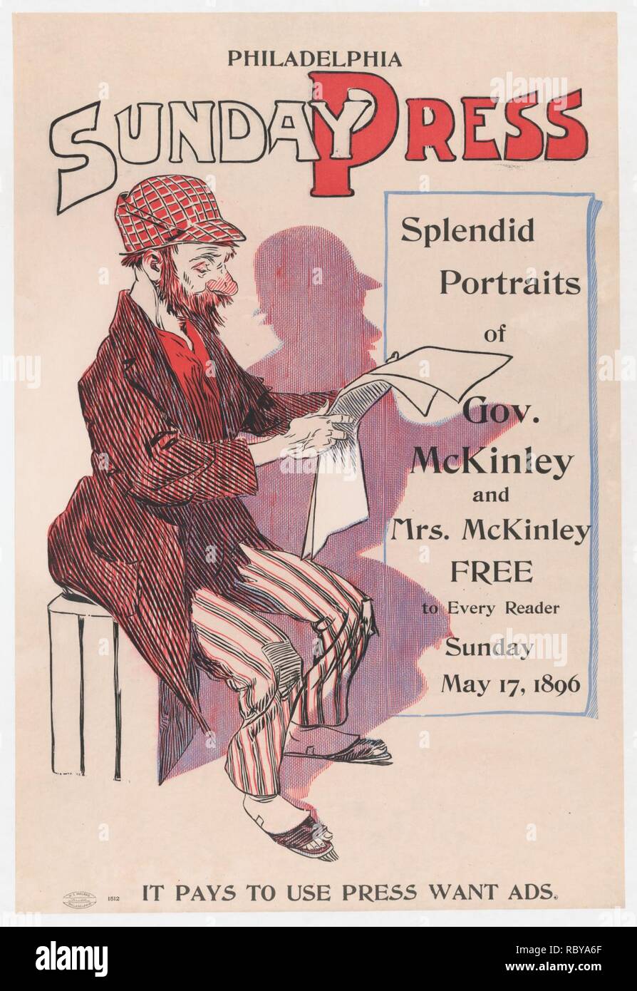 696947 Artista: George Reiter Brill, americano, Pittsburgh, Pennsylvania 1867?1918 Florida, la pubblicità per la Philadelphia domenica premere: Maggio 17, 1896, 1896, litografia, foglio: 20 1/4 ? 13 11/16 in. (51,4 ? 34,8 cm). Foto Stock