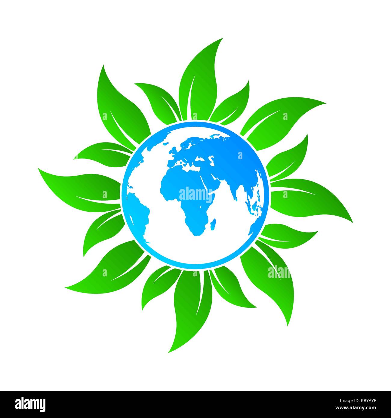 Icona a forma di globo con foglie isolate. Illustrazione Vettoriale. Concetto di ecologia Illustrazione Vettoriale