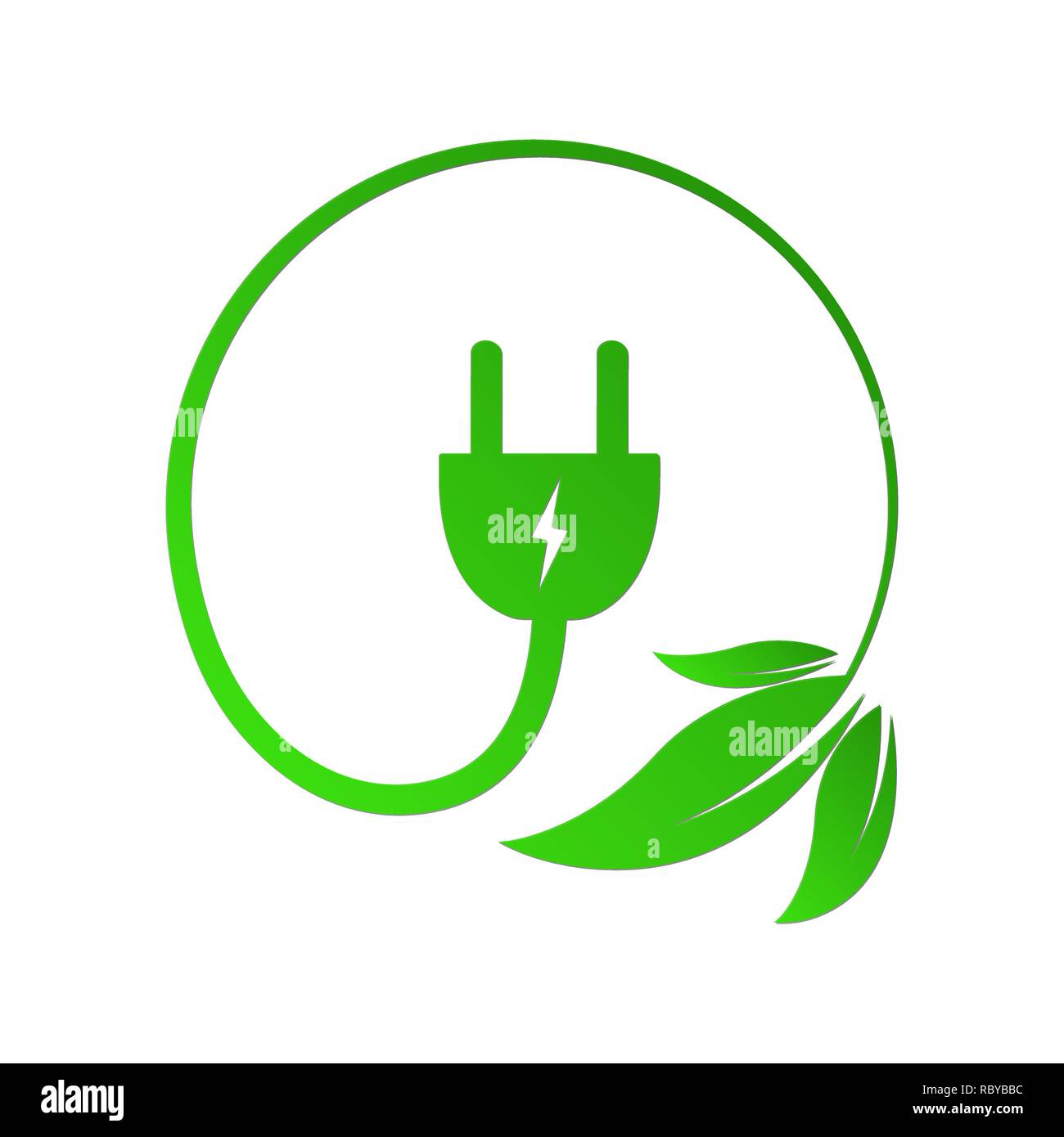 Foglie con cavo elettrico e di un tappo. Illustrazione Vettoriale. Concetto di energia verde. Green power concept Illustrazione Vettoriale