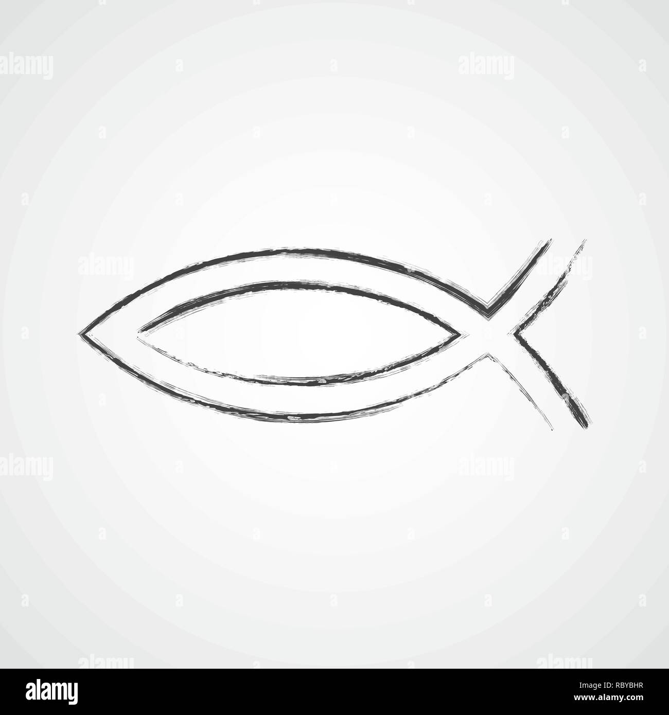Disegnata a mano cristiana simbolo del pesce. Illustrazione Vettoriale. Pesce grigio come un simbolo del cristianesimo, su sfondo chiaro. Illustrazione Vettoriale