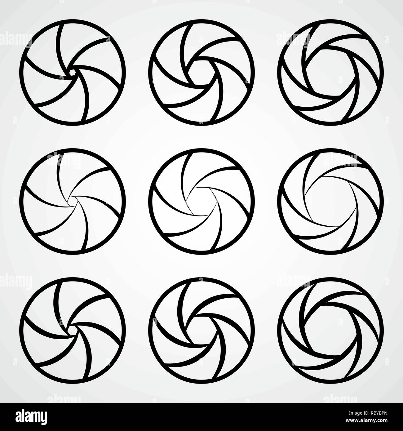 Set di icone di apertura. Illustrazione Vettoriale. Icona Focus. Icona fotocamera isolato Illustrazione Vettoriale