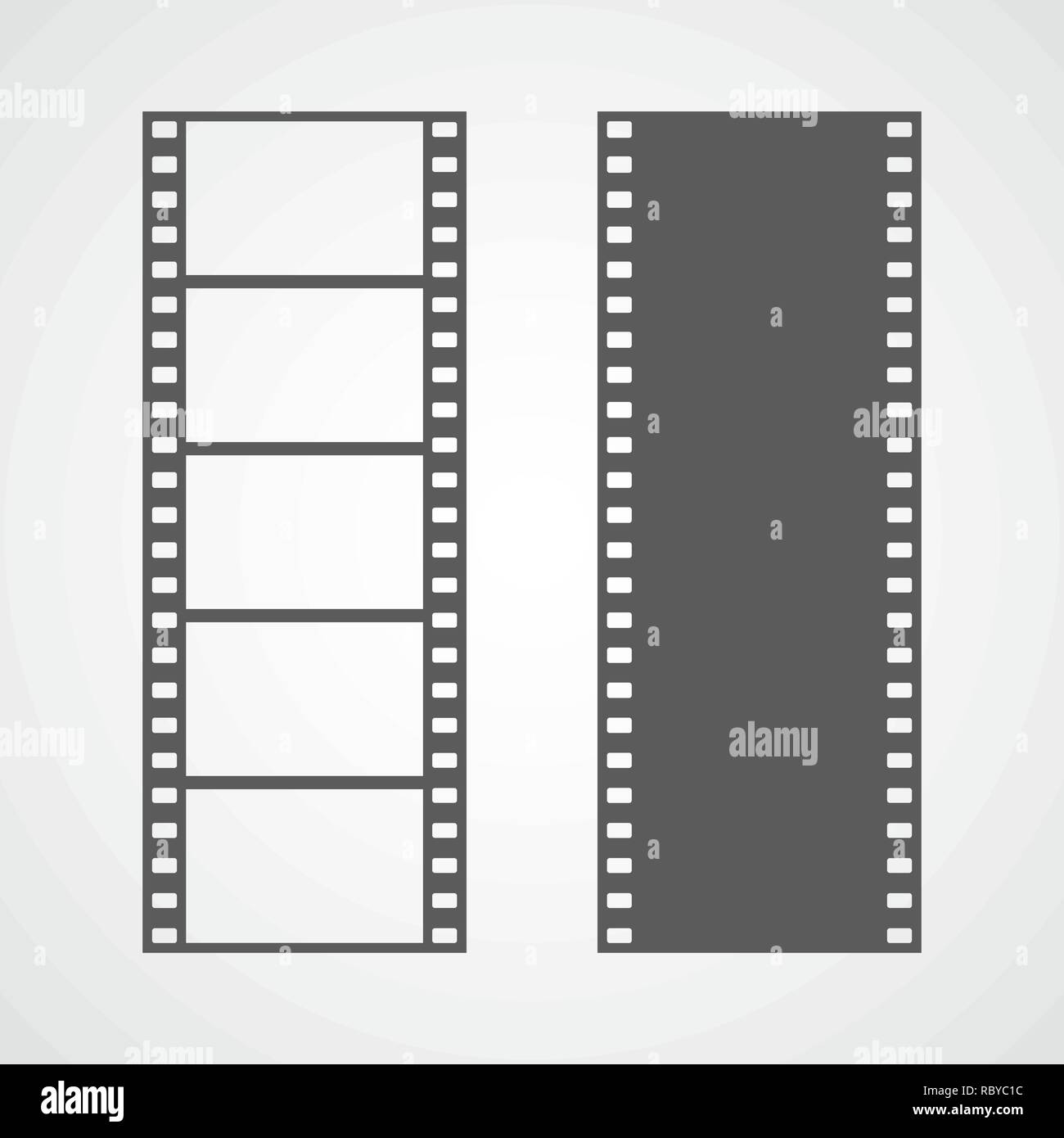 Set di frame di pellicola icone nel design piatto. Illustrazione Vettoriale. La striscia del film icona, isolata. Illustrazione Vettoriale