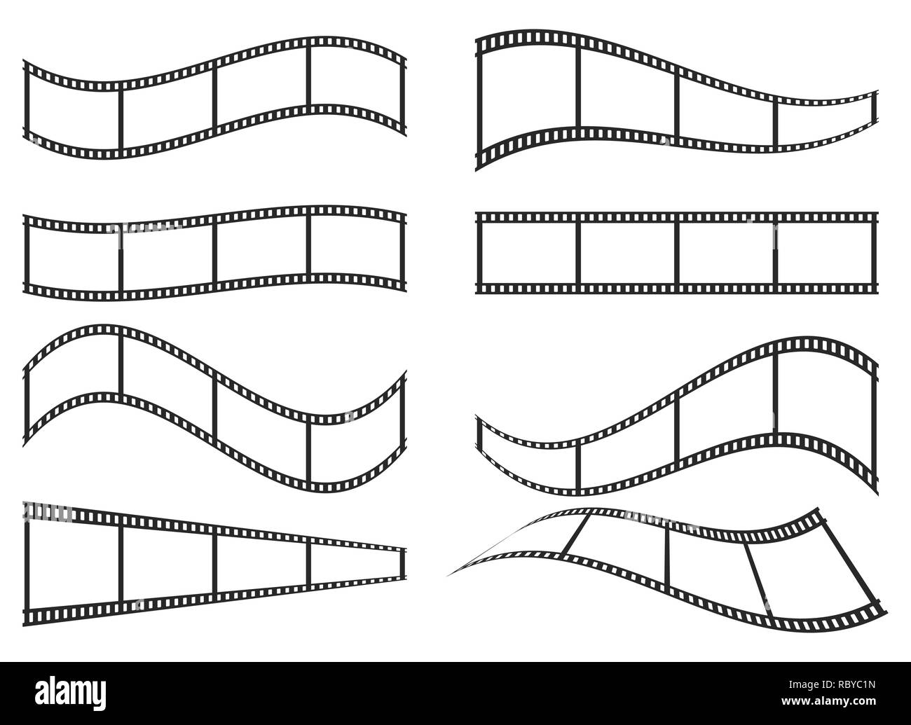 Set di frame di pellicola icone nel design piatto. Illustrazione Vettoriale. La striscia del film icona, isolata. Illustrazione Vettoriale