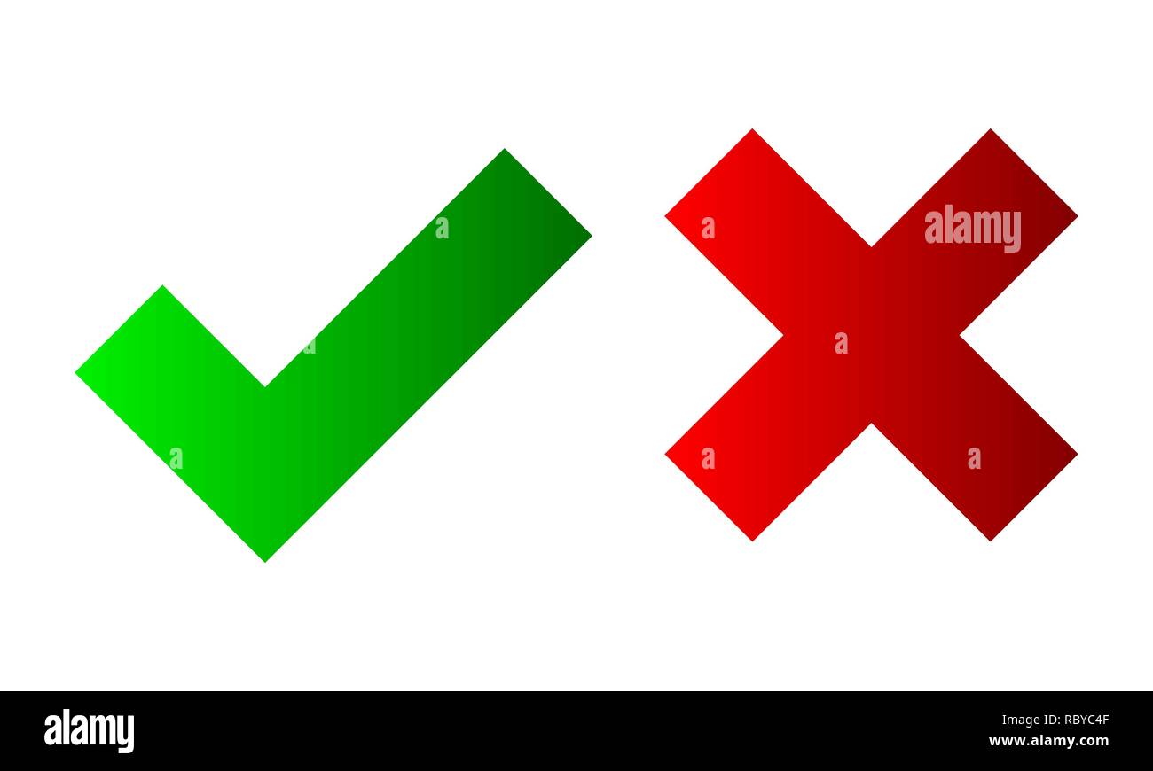Sì e No segni di spunta. Illustrazione Vettoriale. Rosso e i segni di spunta verdi su sfondo bianco. Illustrazione Vettoriale