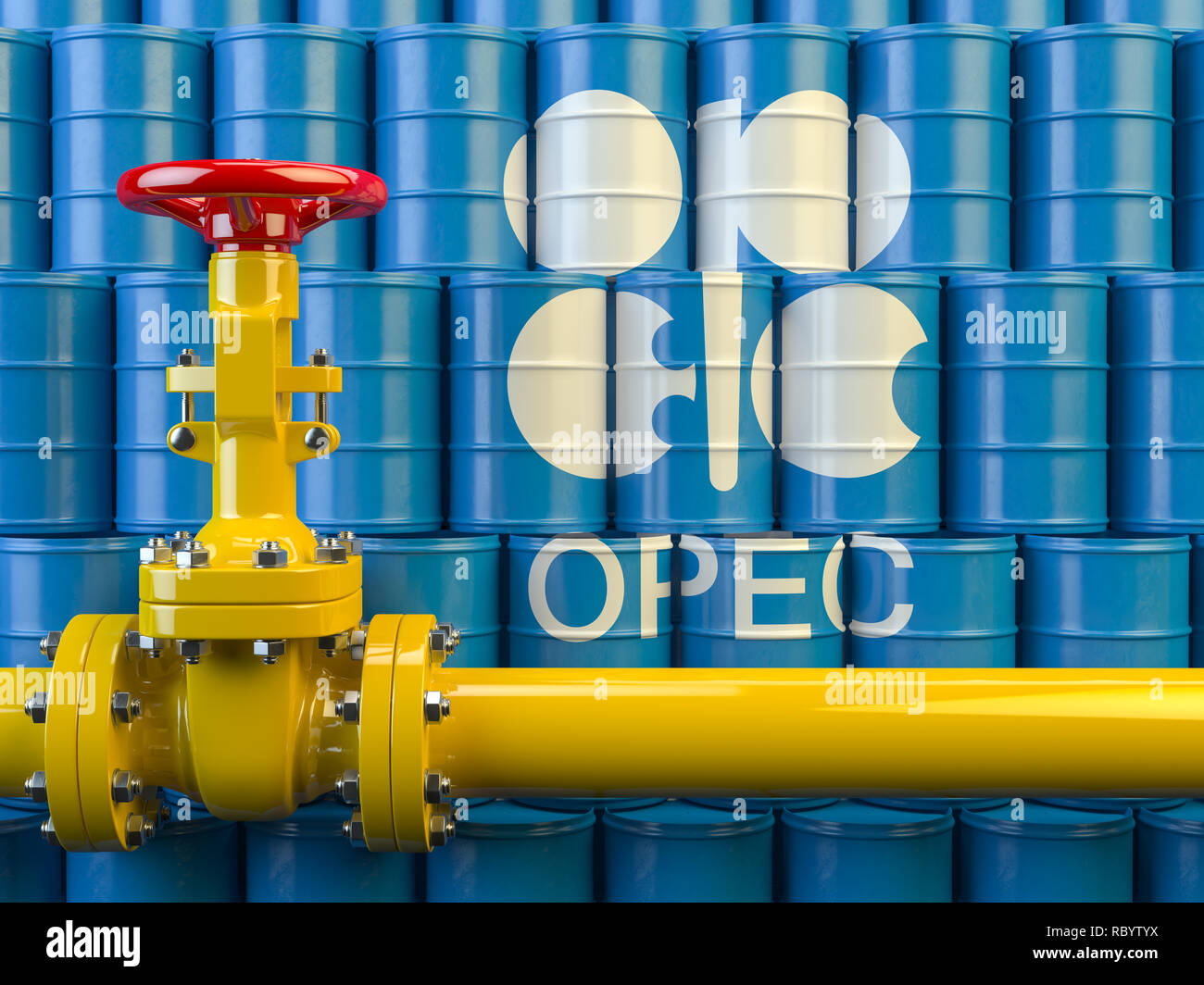 Tubo dell'olio valvola di linea nella parte anteriore delle canne con l' OPEC siymbol. 3d illustrazione Foto Stock