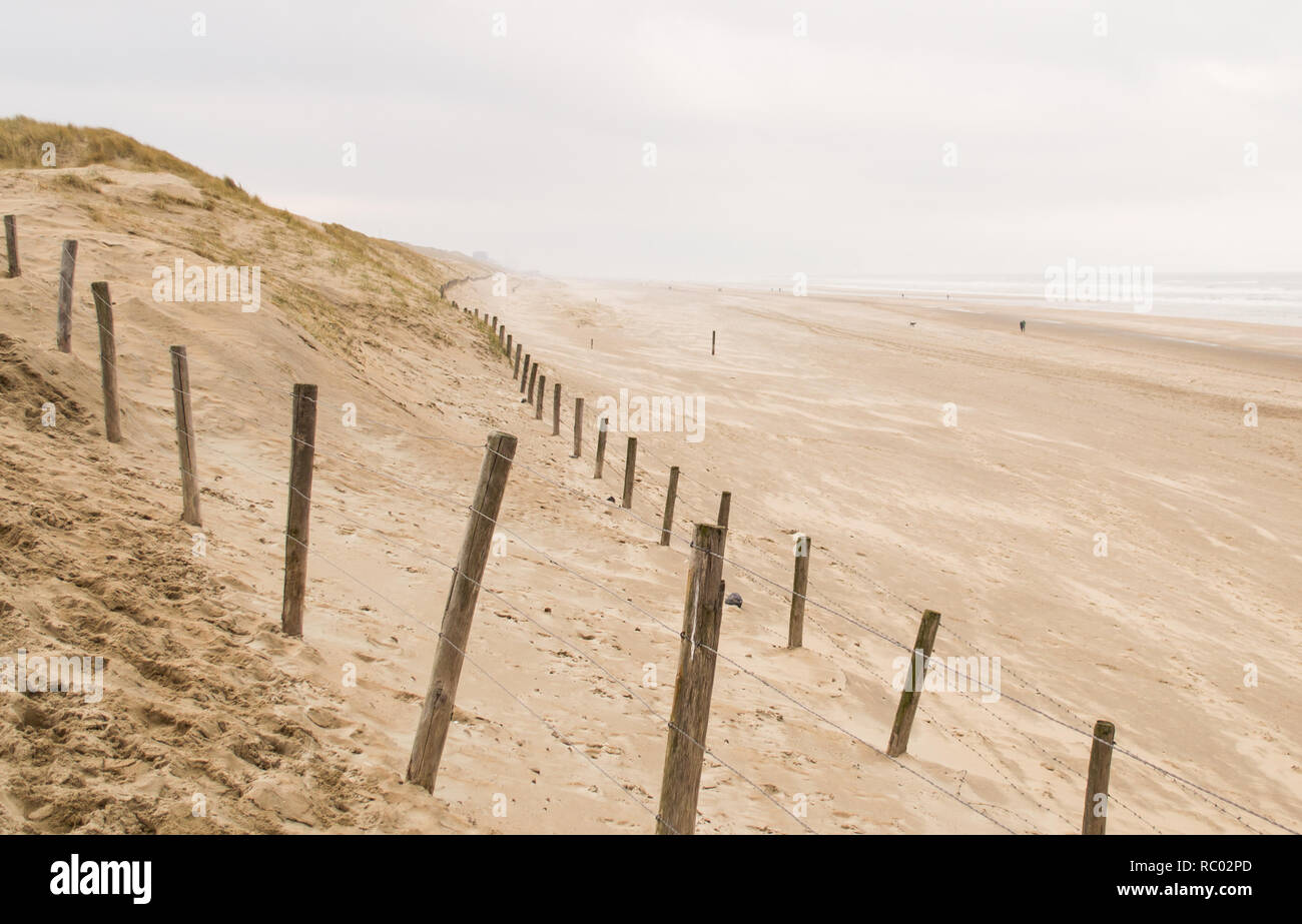 Il vento e la sabbia e la nebbia sulla spiaggia di Haarlem Foto Stock