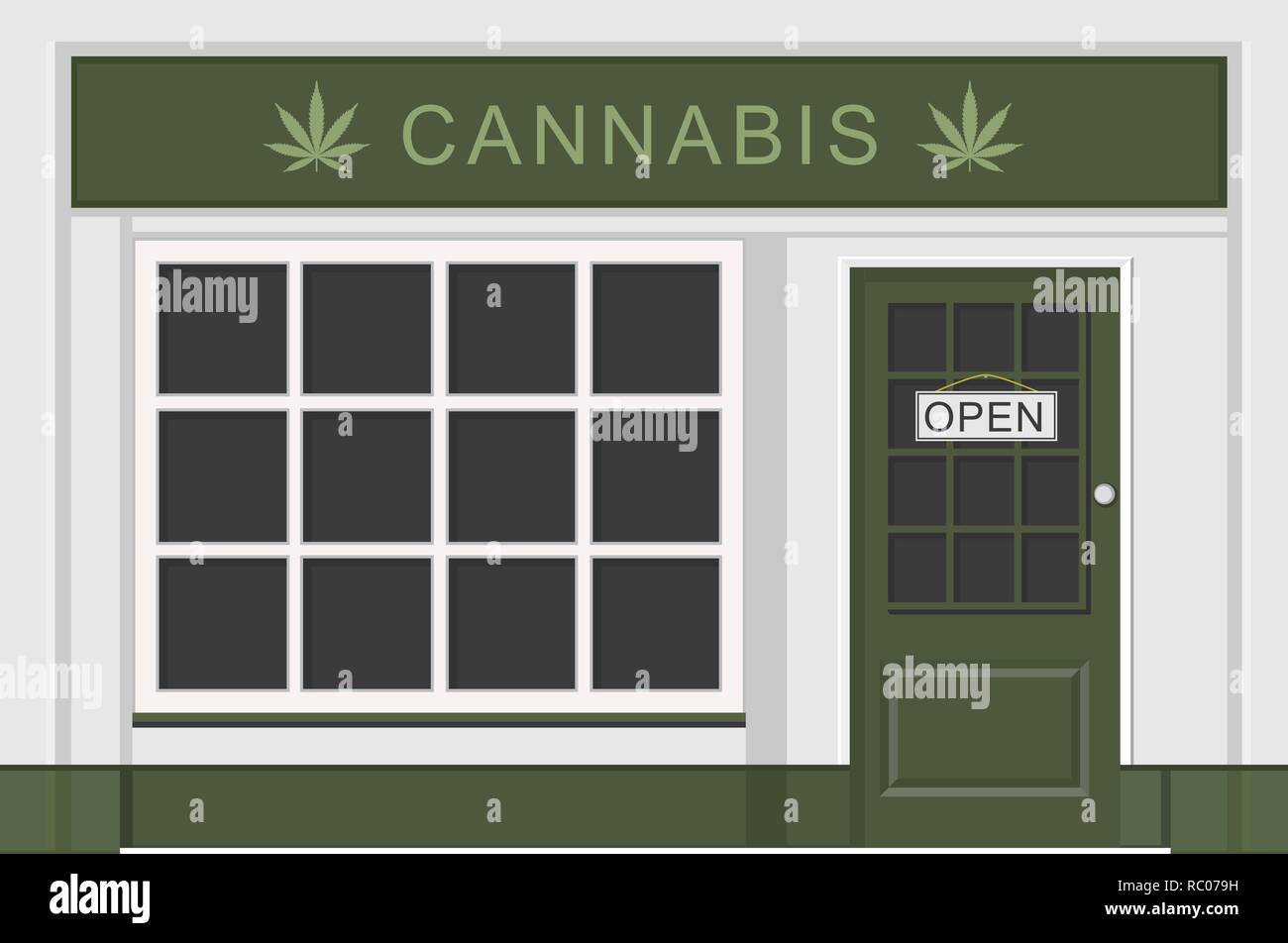 La Cannabis store. Prodotti di marijuana. La legalizzazione della marijuana. Isolato illustrazione vettoriale su sfondo bianco. Illustrazione Vettoriale