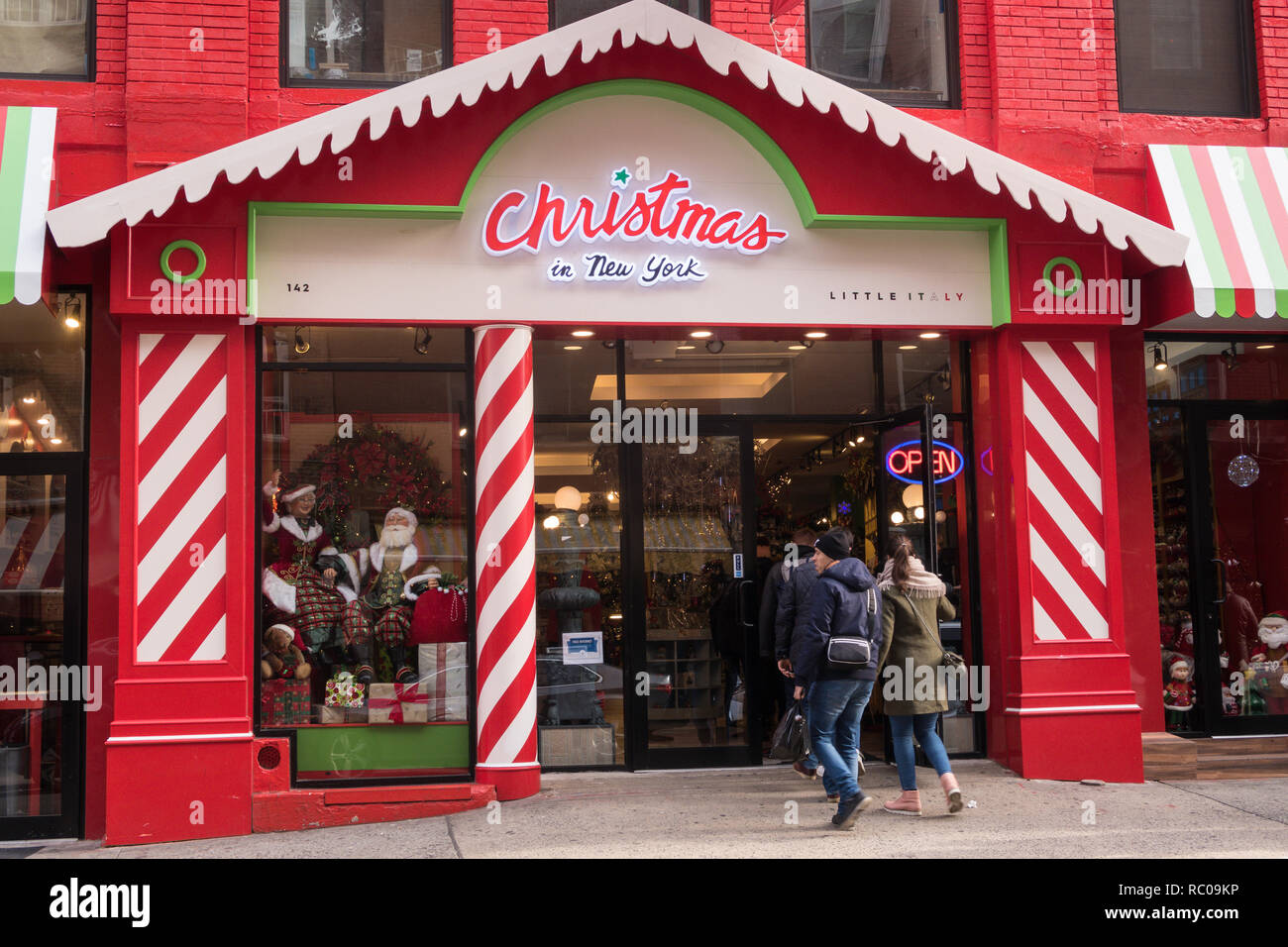 Natale a New York Shop in Little Italy, NYC, STATI UNITI D'AMERICA Foto Stock