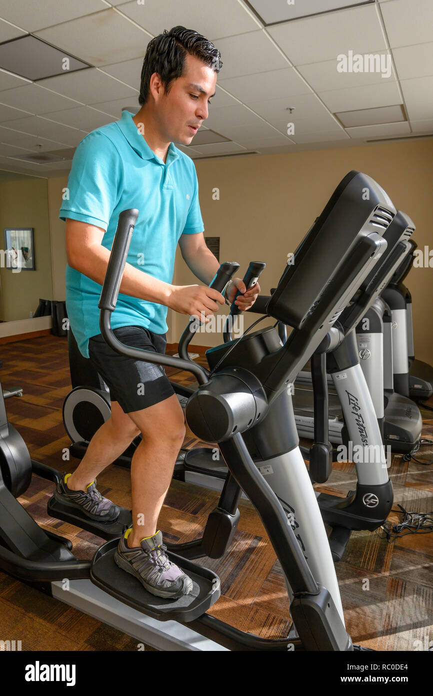 La sala fitness all'Hyatt Place Hotel, La Paz, Baja California Sur, Messico. Foto Stock