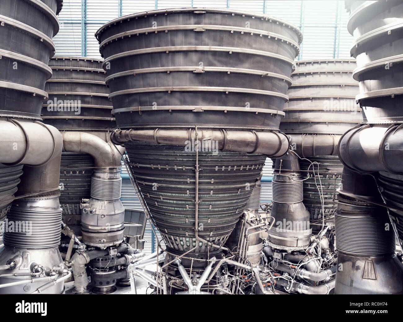 Saturn V F-1 motori a razzo. La missione Apollo che ha lanciato un uomo sulla luna. Foto Stock