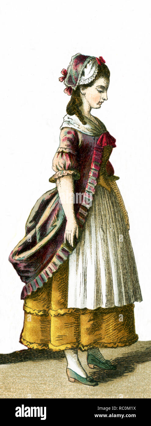 La figura qui illustrato è una femmina tedesca cittadino nel 1700. Questa illustrazione risale al 1882. Foto Stock