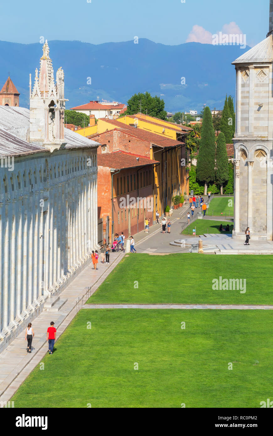 Il Campo dei Miracoli, vista dall'alto, Pisa, Toscana, Italia, Europa Foto Stock