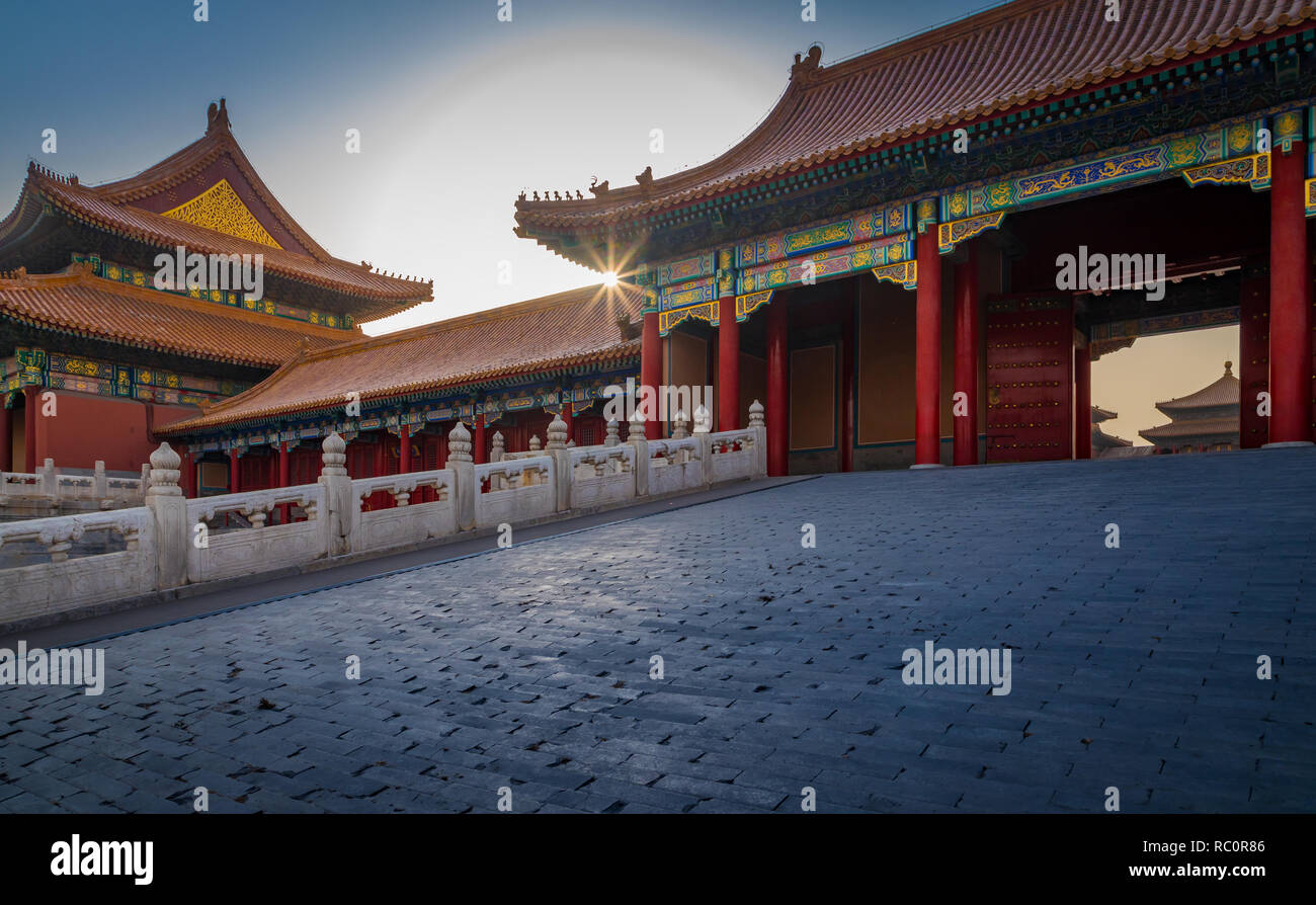 La Città Proibita è un complesso di palazzo nel centro di Pechino, Cina. Foto Stock