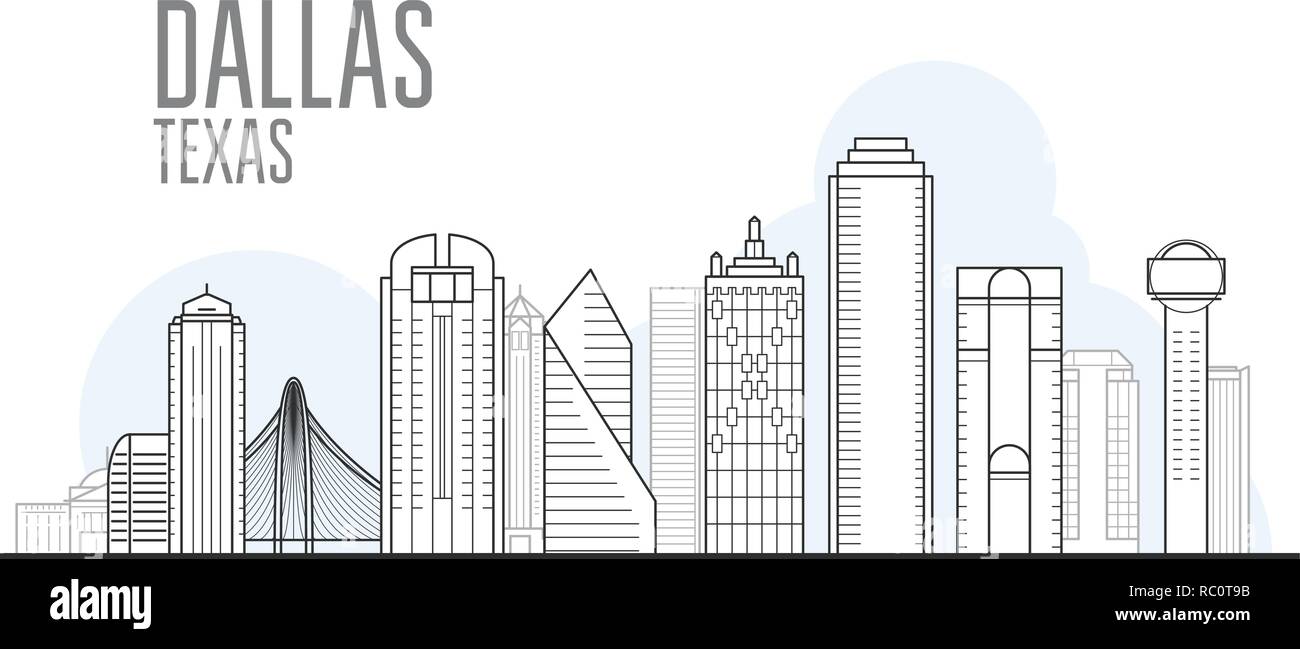 Dallas skyline della città - paesaggio e monumenti di Dallas, Texas Illustrazione Vettoriale