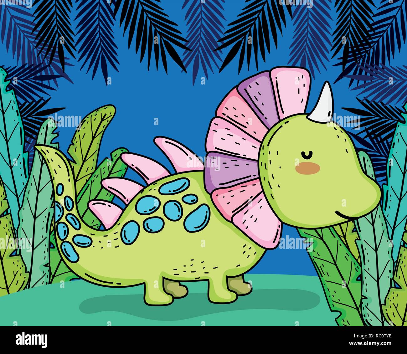 Styracosaurus dino preistorico animale con le piante Illustrazione Vettoriale