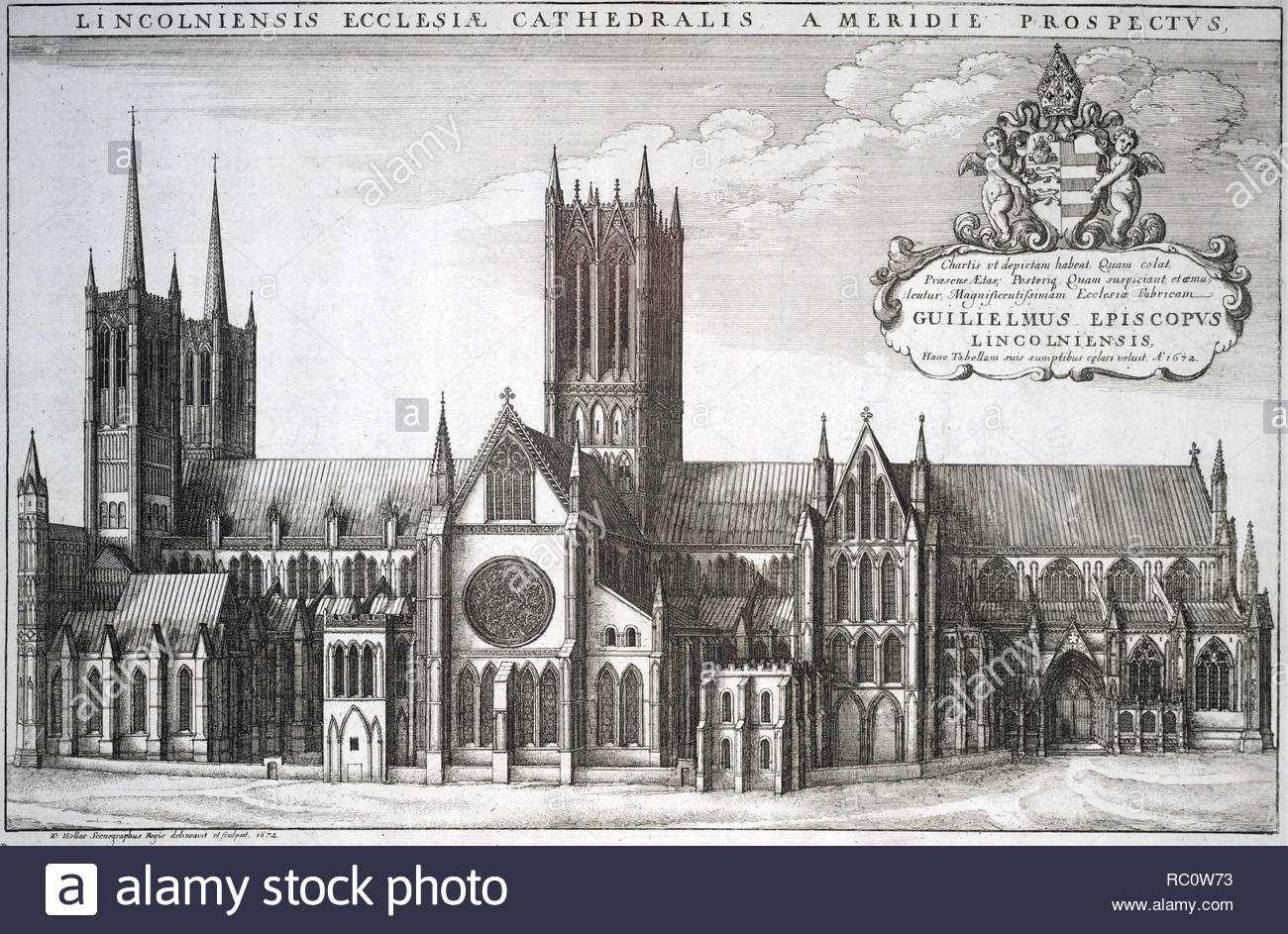 Cattedrale di Lincoln, Inghilterra, attacco da incisore boemo Wenceslaus Hollar dal 1672 Foto Stock