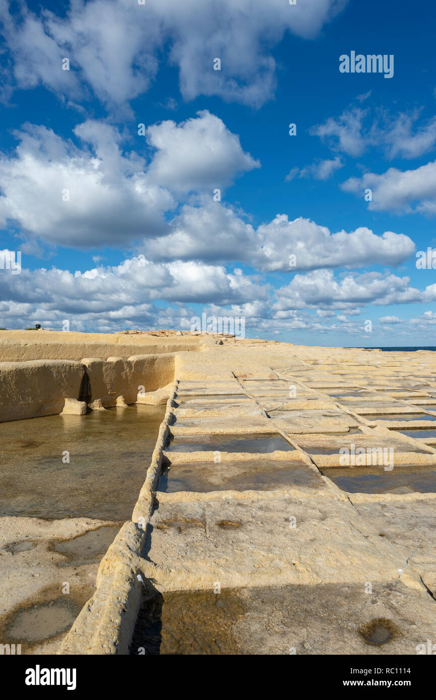 Le saline, Baħar iċ-Ċagħaq, Naxxar, Malta, Foto Stock