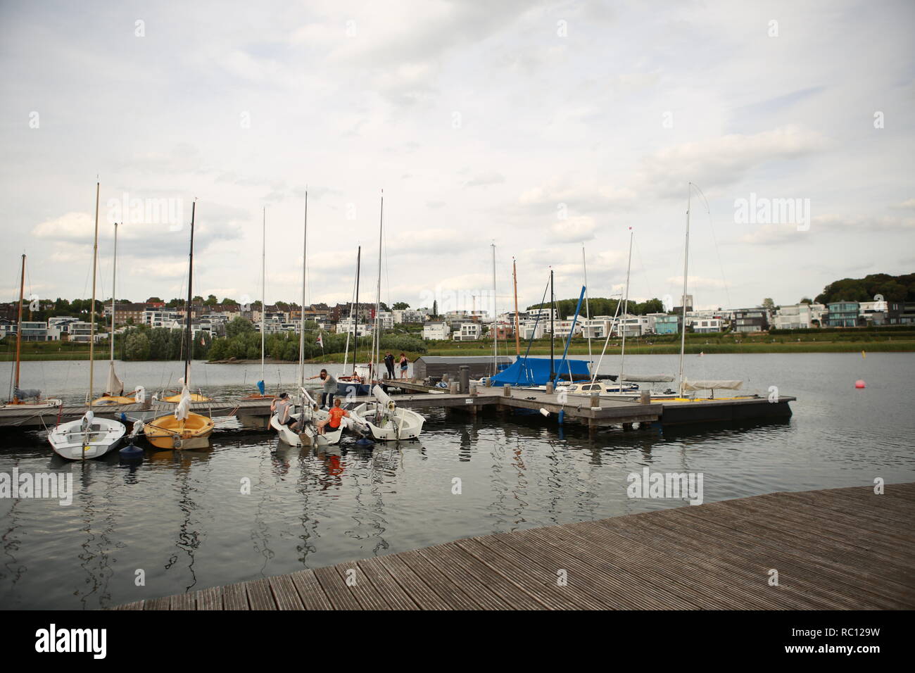 Segelboote.Hafen PHOENIXS vedere a Dortmund (Germania) Foto Stock