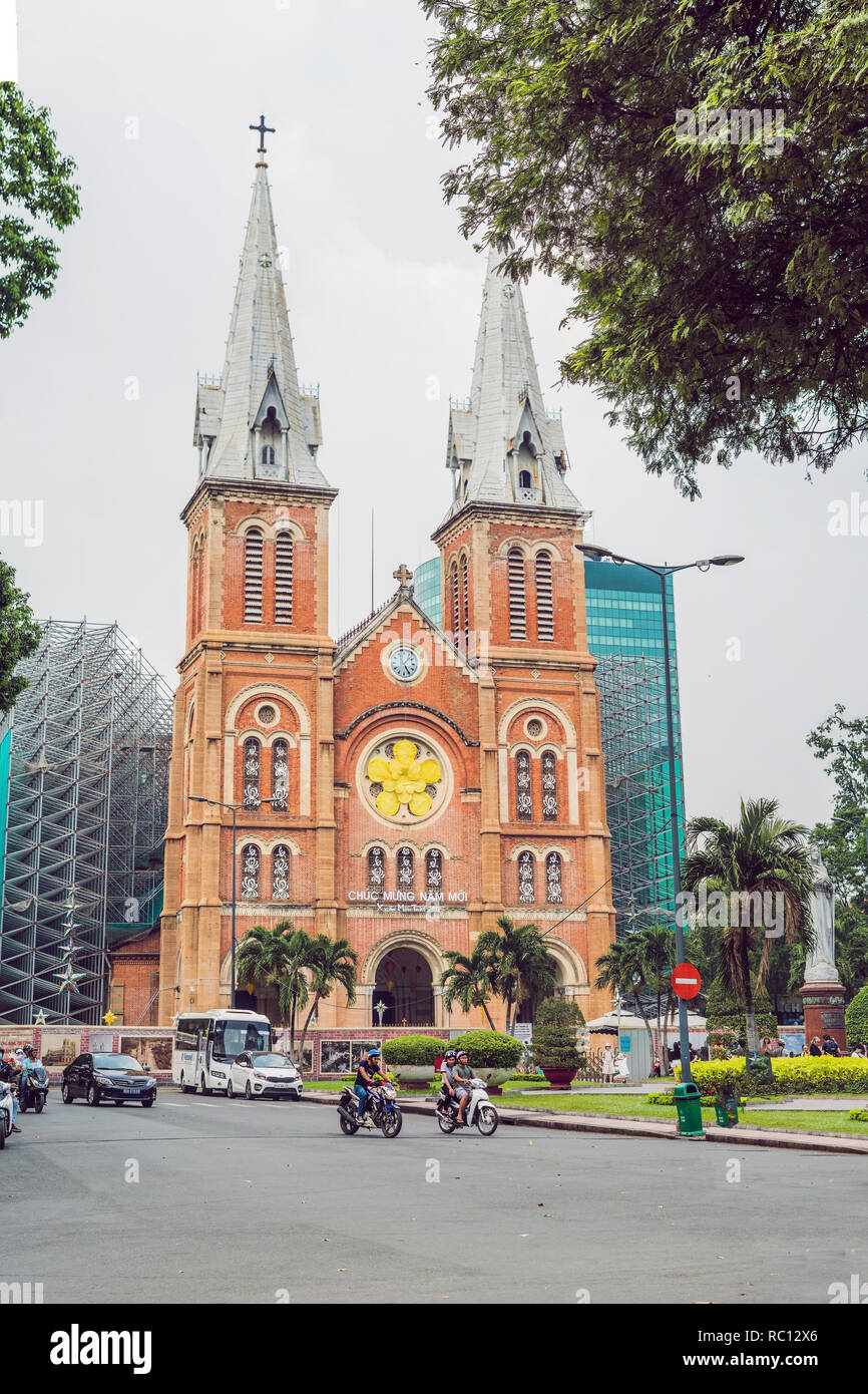 Febbraio 7, 2018 Ho Chi Minh City, Vietnam: Notre Dame de Saigon cattedrale, costruire nel 1883 nella città di Ho Chi Minh, Vietnam. Foto Stock