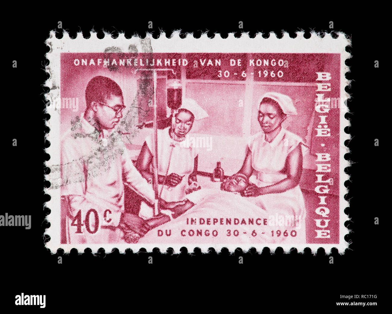 Francobollo fro Belgio raffigurante un team medico, rilasciati dir l indipendenza del Congo (1960) Foto Stock