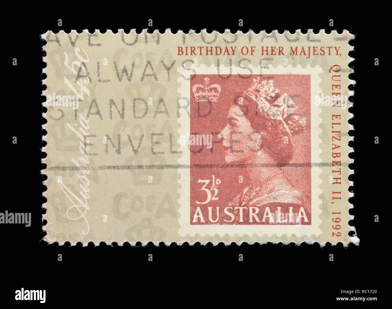 Francobollo da Australia raffigurante un timbro di un timbro della Regina Elisabetta II per il suo sessantesimo compleanno Foto Stock