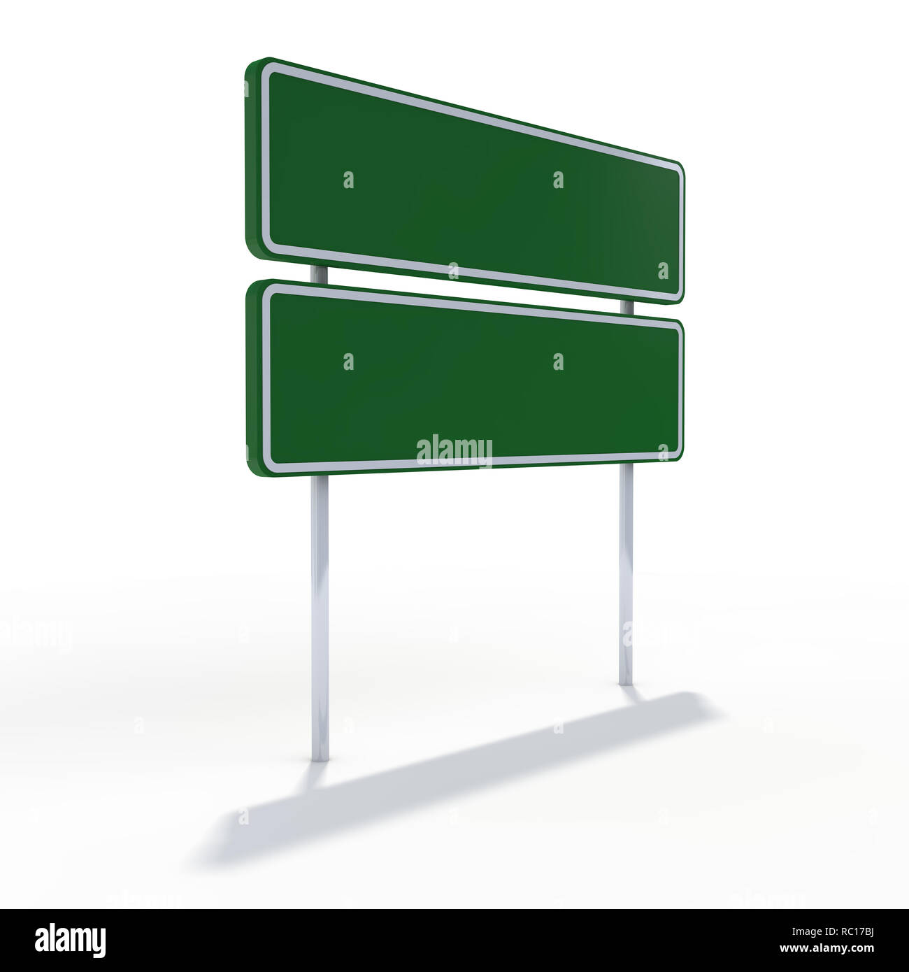 Blank cartello verde o di svuotare i cartelli stradali. Il rendering 3D Foto Stock