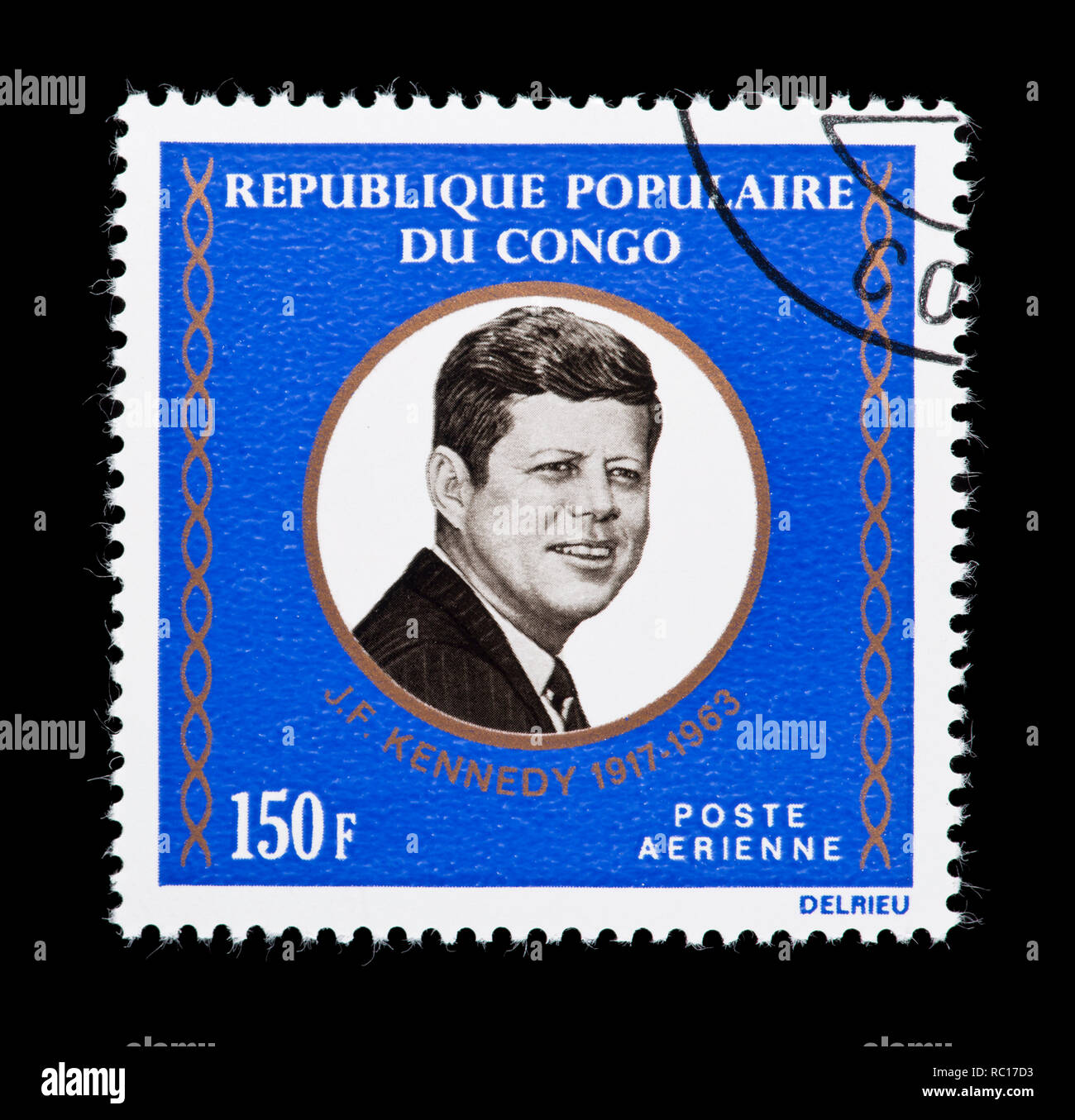 Francobollo dalla Repubblica popolare del Congo raffigurante John F. Kennedy Foto Stock
