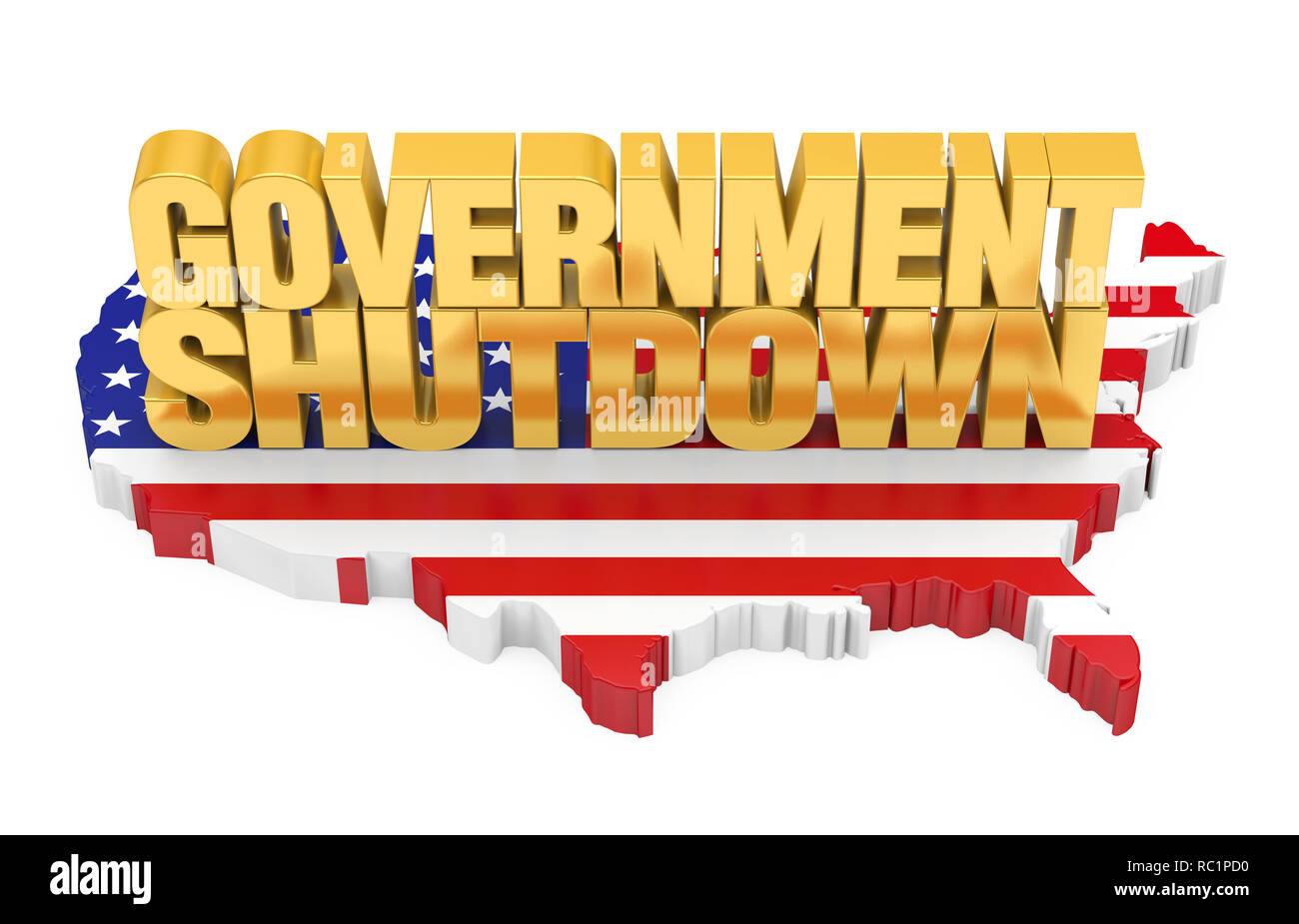 Arresto del governo con la mappa degli Stati Uniti bandiera isolato Foto Stock