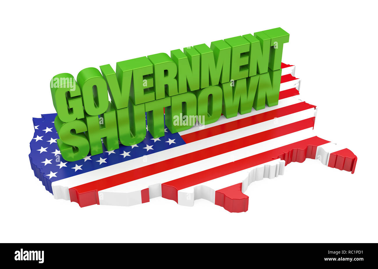 Arresto del governo con la mappa degli Stati Uniti bandiera isolato Foto Stock