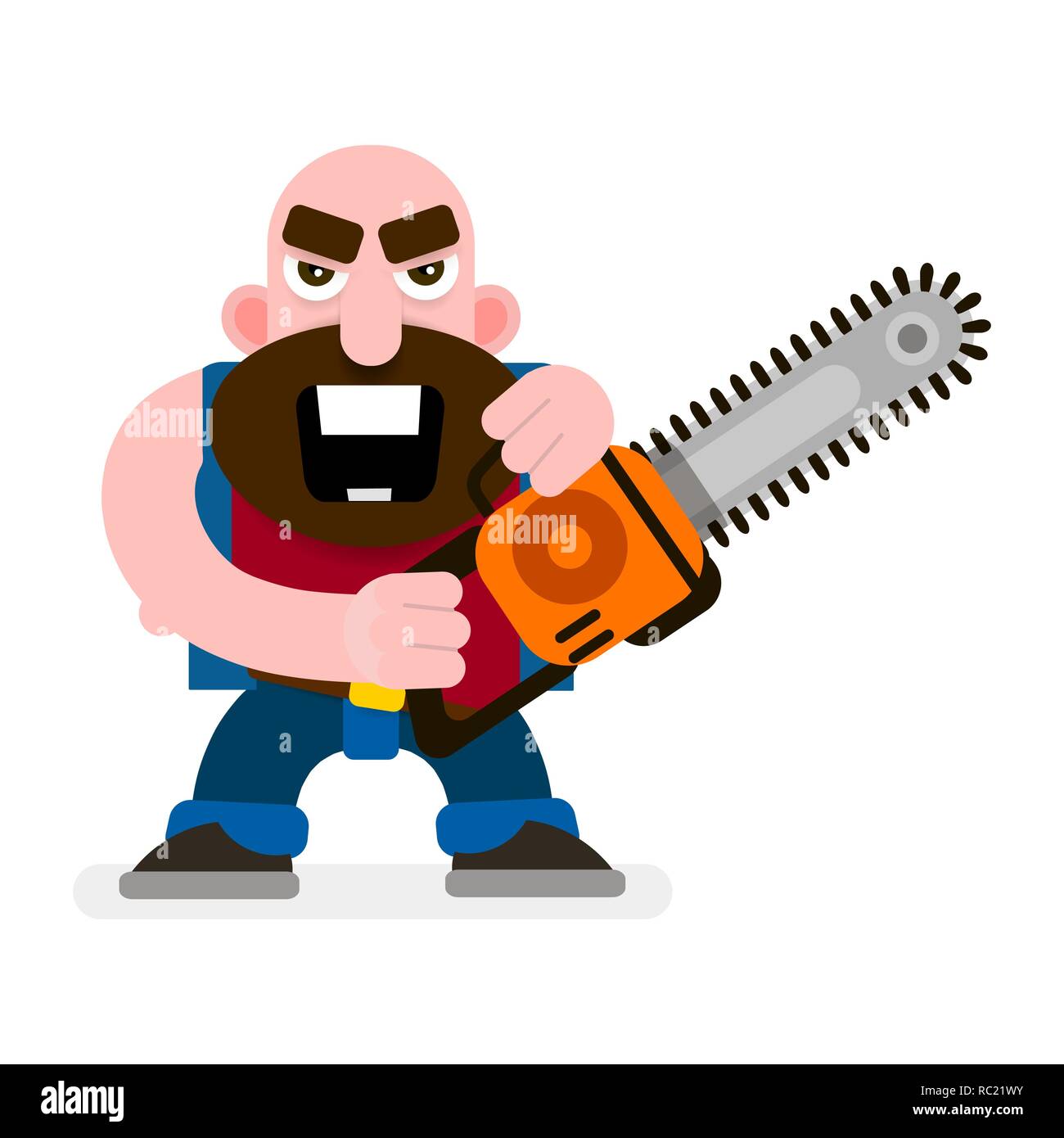 Vector taglialegna Con Chainsaw. Cartoon illustrazione isolati su sfondo bianco Illustrazione Vettoriale