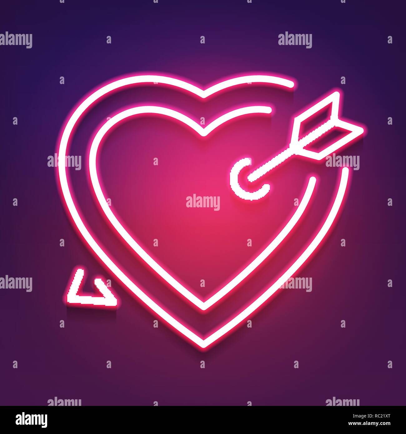 Cuore luminoso. Insegna al neon. Neon retrò cuore segno. Elemento di design per il buon San Valentino. Pronto per il tuo design, biglietto di auguri, Banner. Illustr vettore Illustrazione Vettoriale