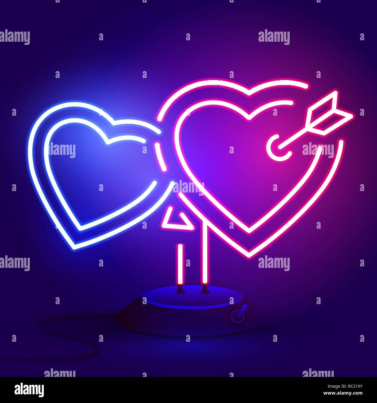 Cuore luminoso. Insegna al neon. Neon retrò cuore segno. Elemento di design per il buon San Valentino. Pronto per il tuo design, biglietto di auguri, Banner. Illustr vettore Illustrazione Vettoriale