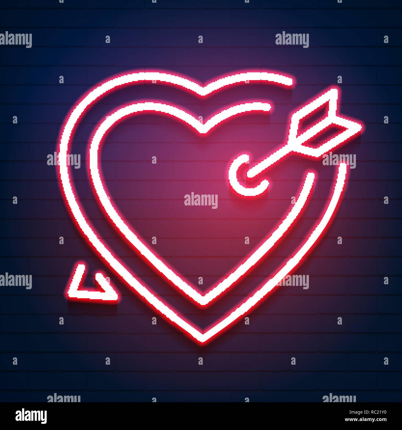 Cuore luminoso. Insegna al neon. Neon retrò cuore segno. Elemento di design per il buon San Valentino. Pronto per il tuo design, biglietto di auguri, Banner. Illustr vettore Illustrazione Vettoriale