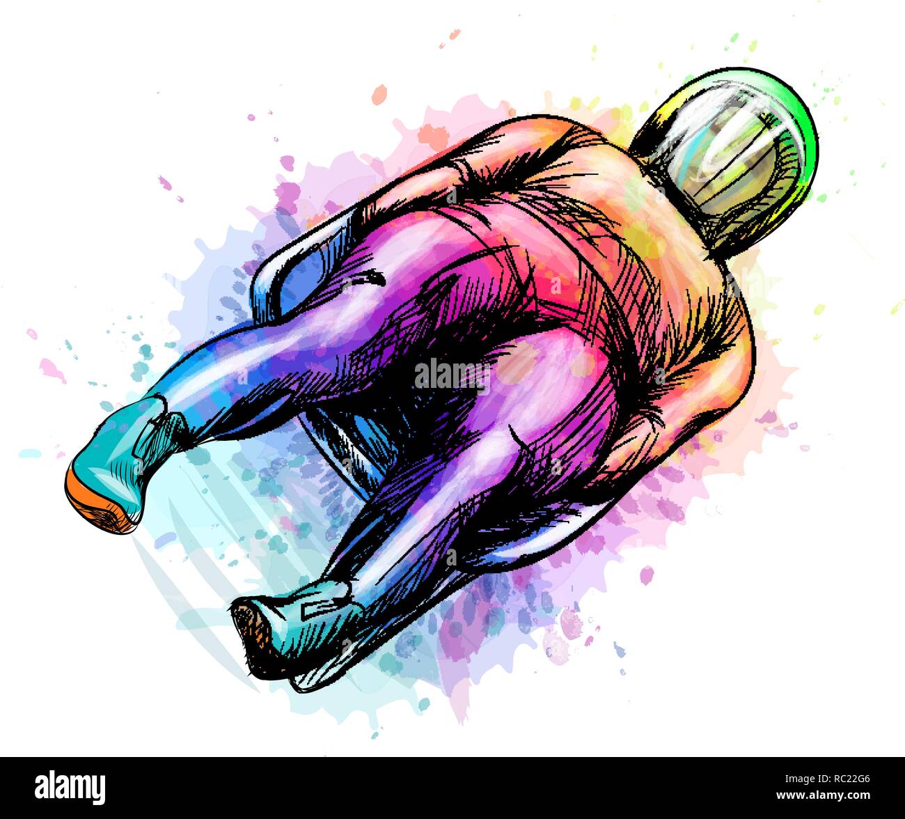 Abstract Luge sport sport invernali da schizzi di acquerelli Illustrazione Vettoriale