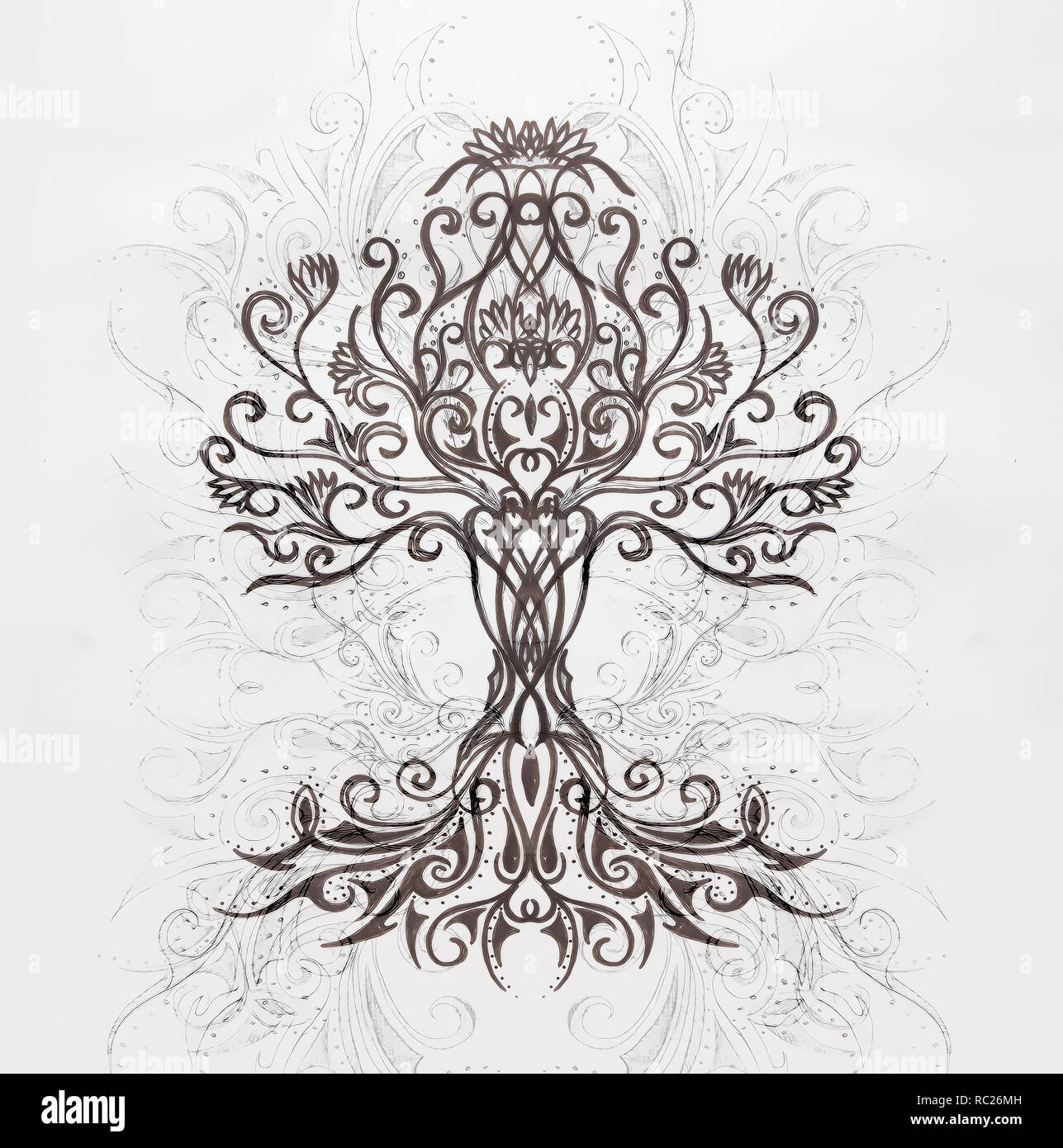 Albero della vita simbolo sul strutturato sfondo ornamentale, yggdrasil  Foto stock - Alamy