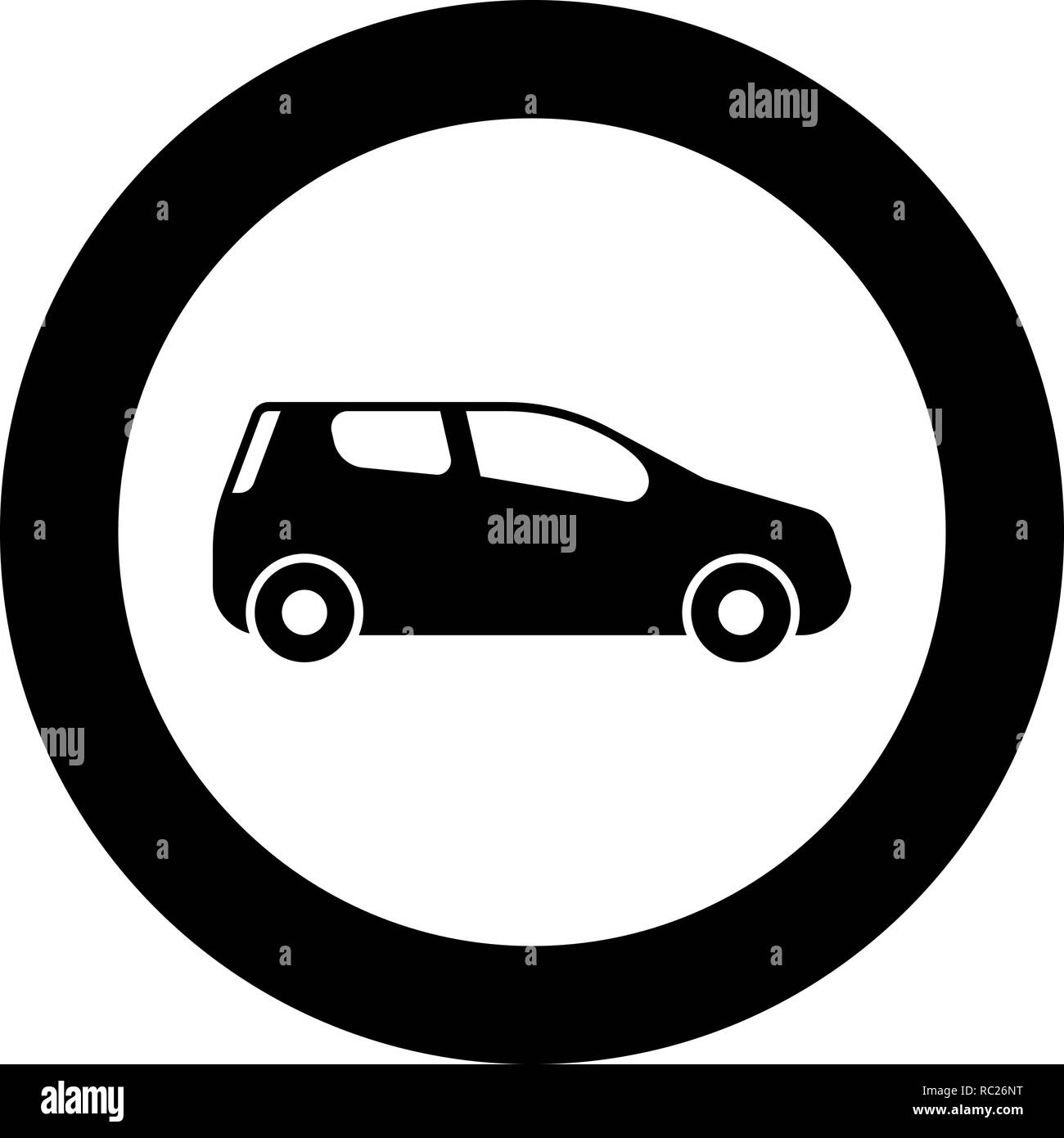 Mini auto forma compatta per il viaggio racing icona colore nero vettore I stile piatto semplice cerchio imagein round Illustrazione Vettoriale