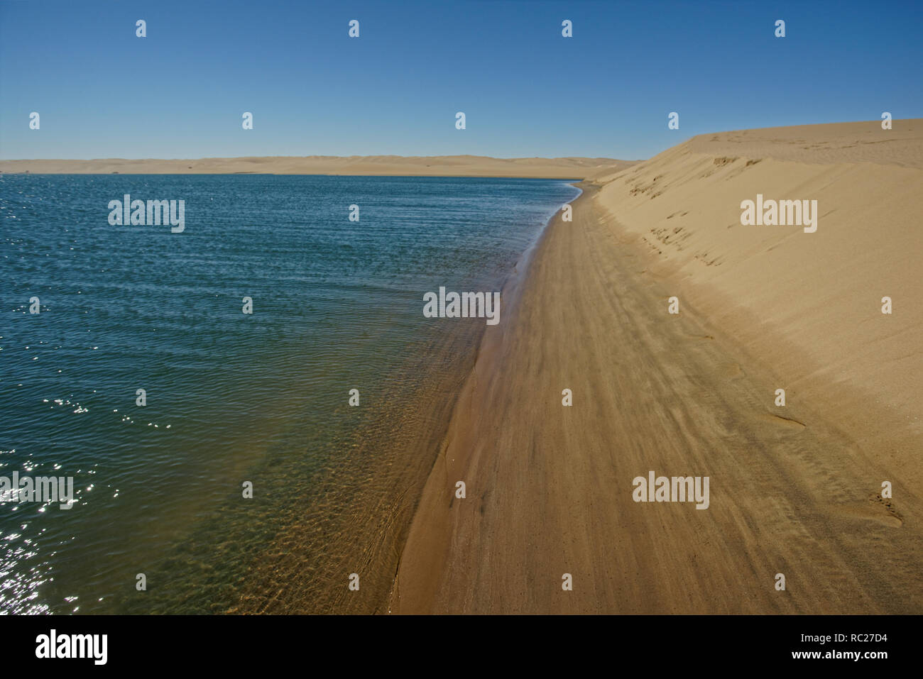Oceano atlantico incontra il deserto della Skeleton Coast, Namibia, Africa. Foto Stock