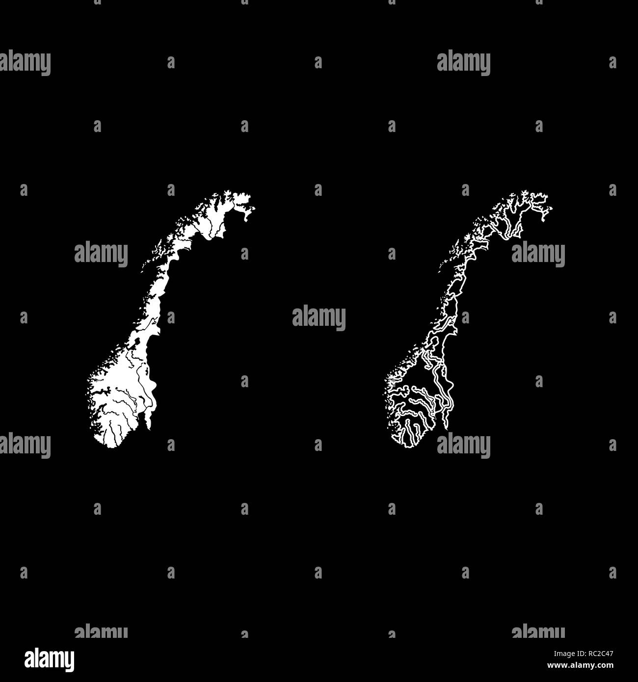 Mappa di Norvegia il set di icone di colore bianco i piatti in stile contorno semplice di immagini Illustrazione Vettoriale