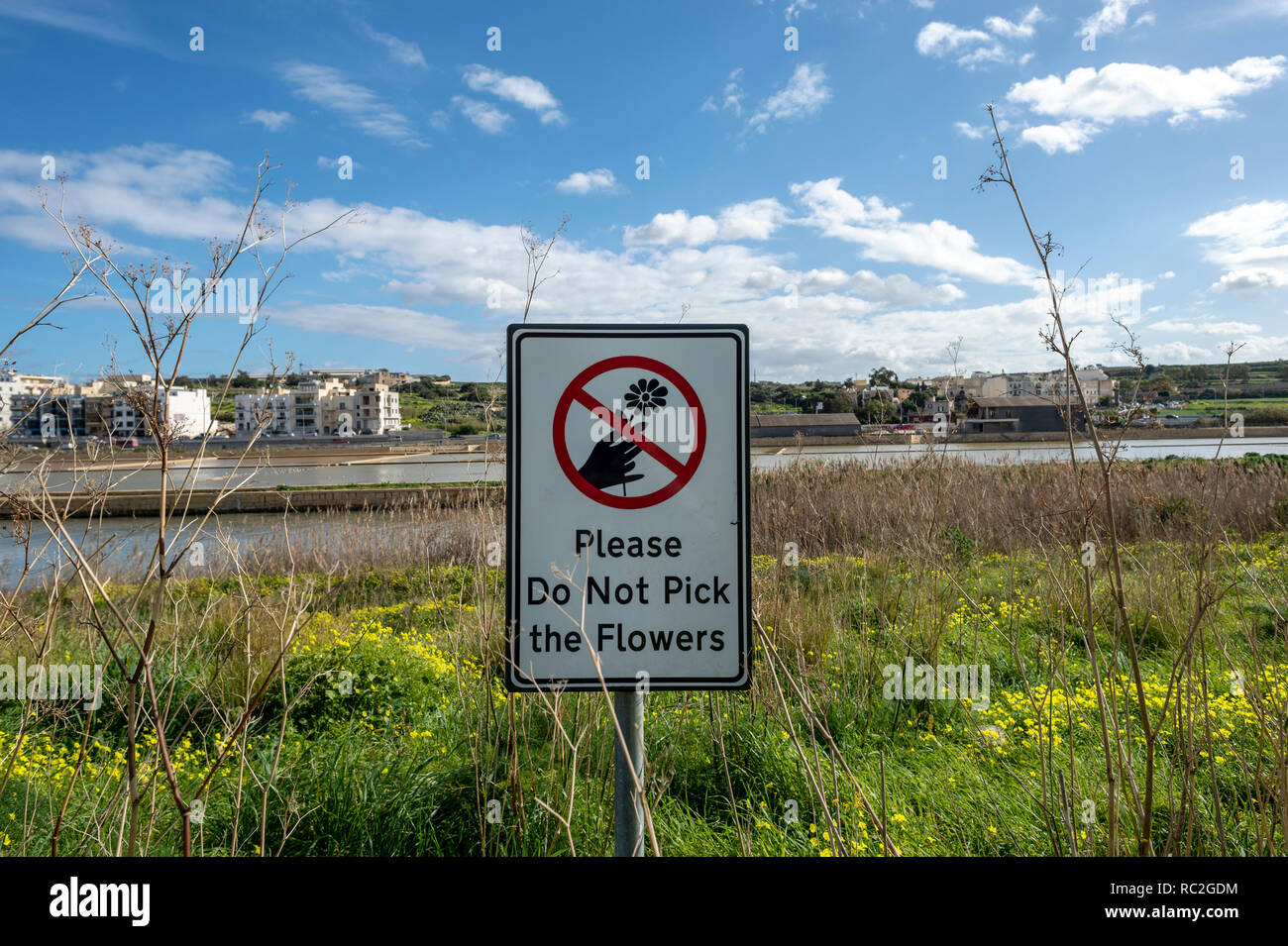 Si prega di non ritirare il segno di fiori in Malta Foto Stock